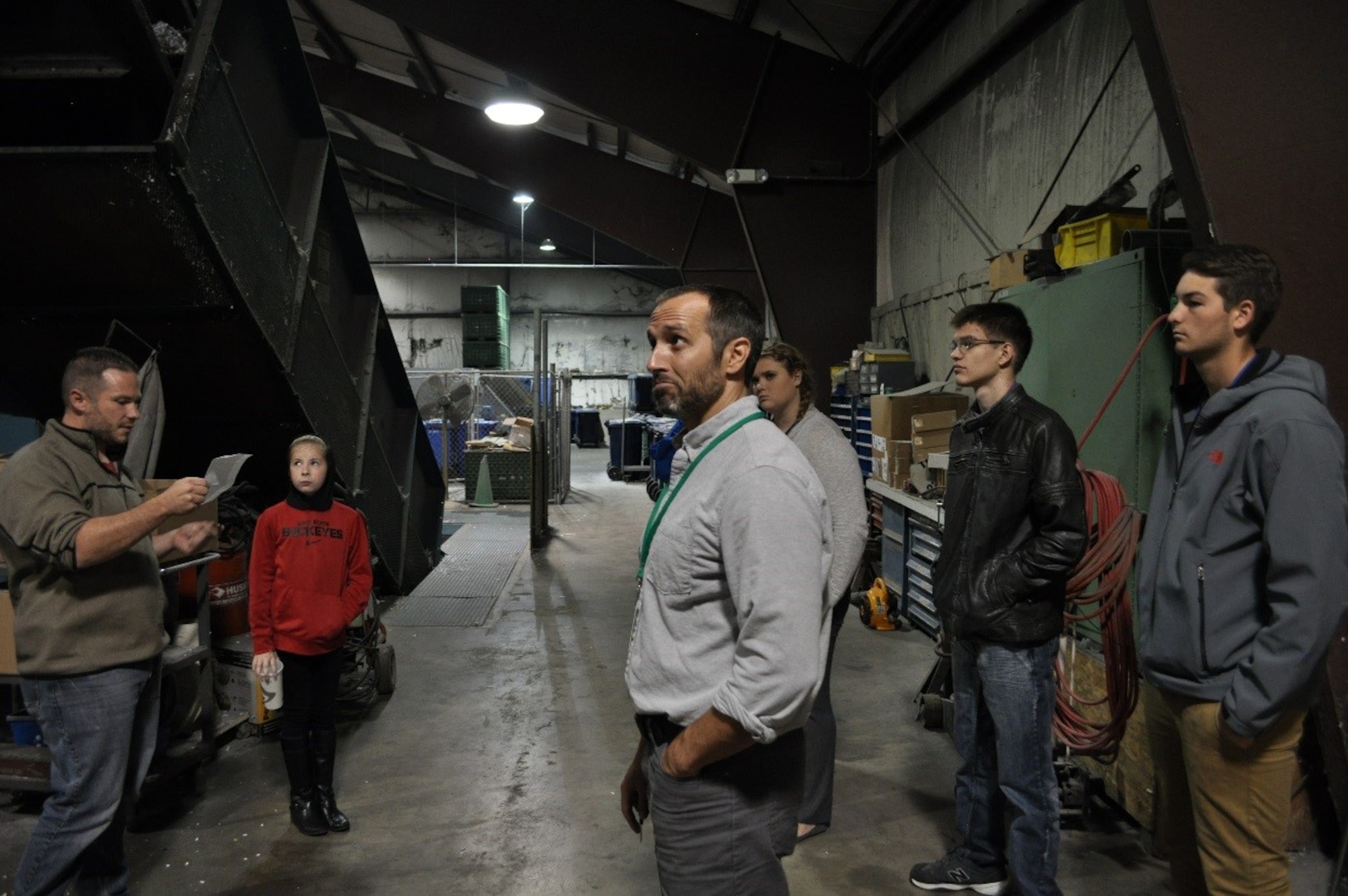 Michael Vaughn, an 88th Air Base Wing Civil Engineer employee, provides a tour to students from Blake Ullery, Milton-Union High School, Scott Cooper CinDay Academy, and Margaret Lingare Global Impact STEM. (U.S. Air Force photo/Brittney Mitchell)