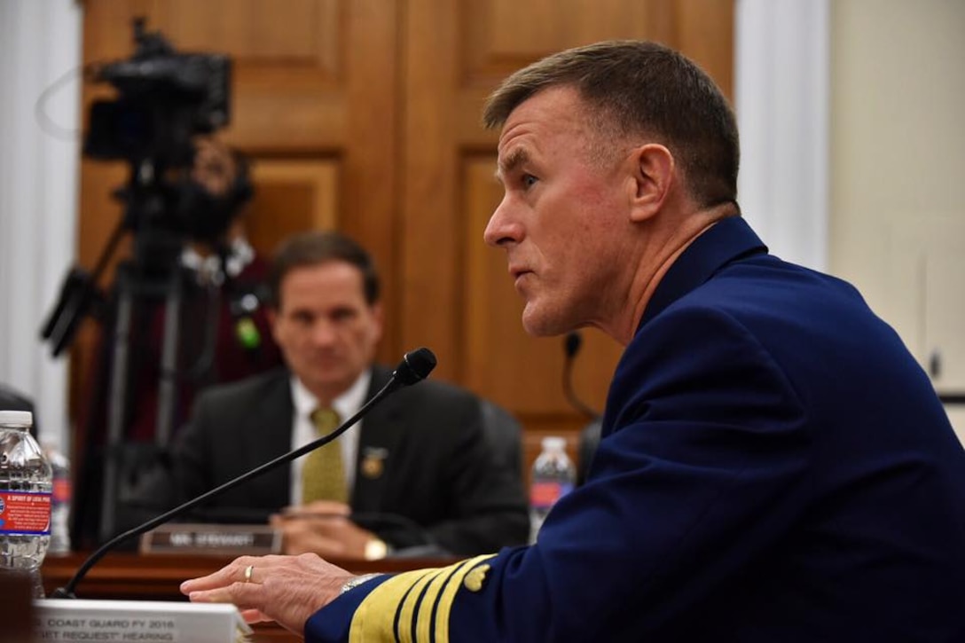 Coast Guard Commandant Adm. Paul Zukunft testifies before the House Appropriations Subcommittee on Homeland Security. (U.S. Coast Guard photo by Petty Officer 2nd Class Patrick Kelley)