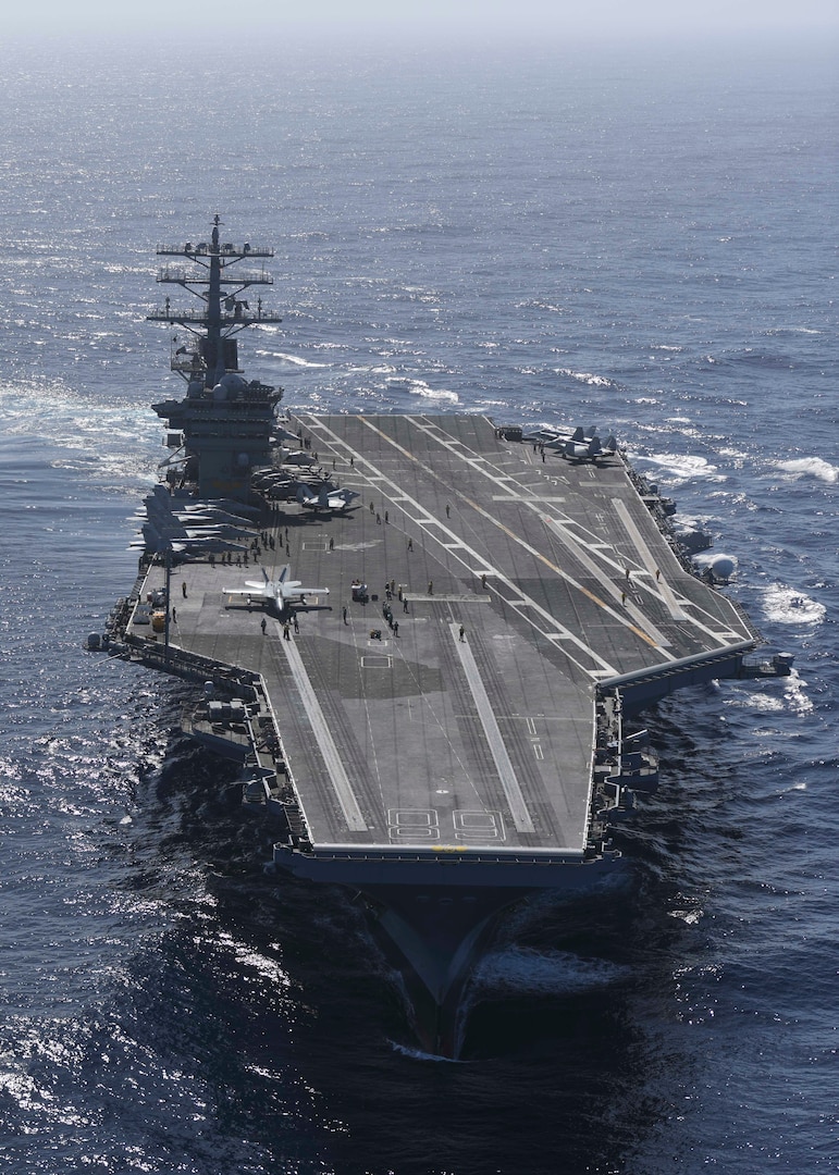 PACIFIC OCEAN -- The aircraft carrier USS Nimitz (CVN 68) steams in the Pacific Ocean, Oct. 19, 2016, while conducting carrier qualifications. Commissioned in 1975, Nimitz is the oldest carrier in the fleet, and first in the Nimitz-class of carriers.