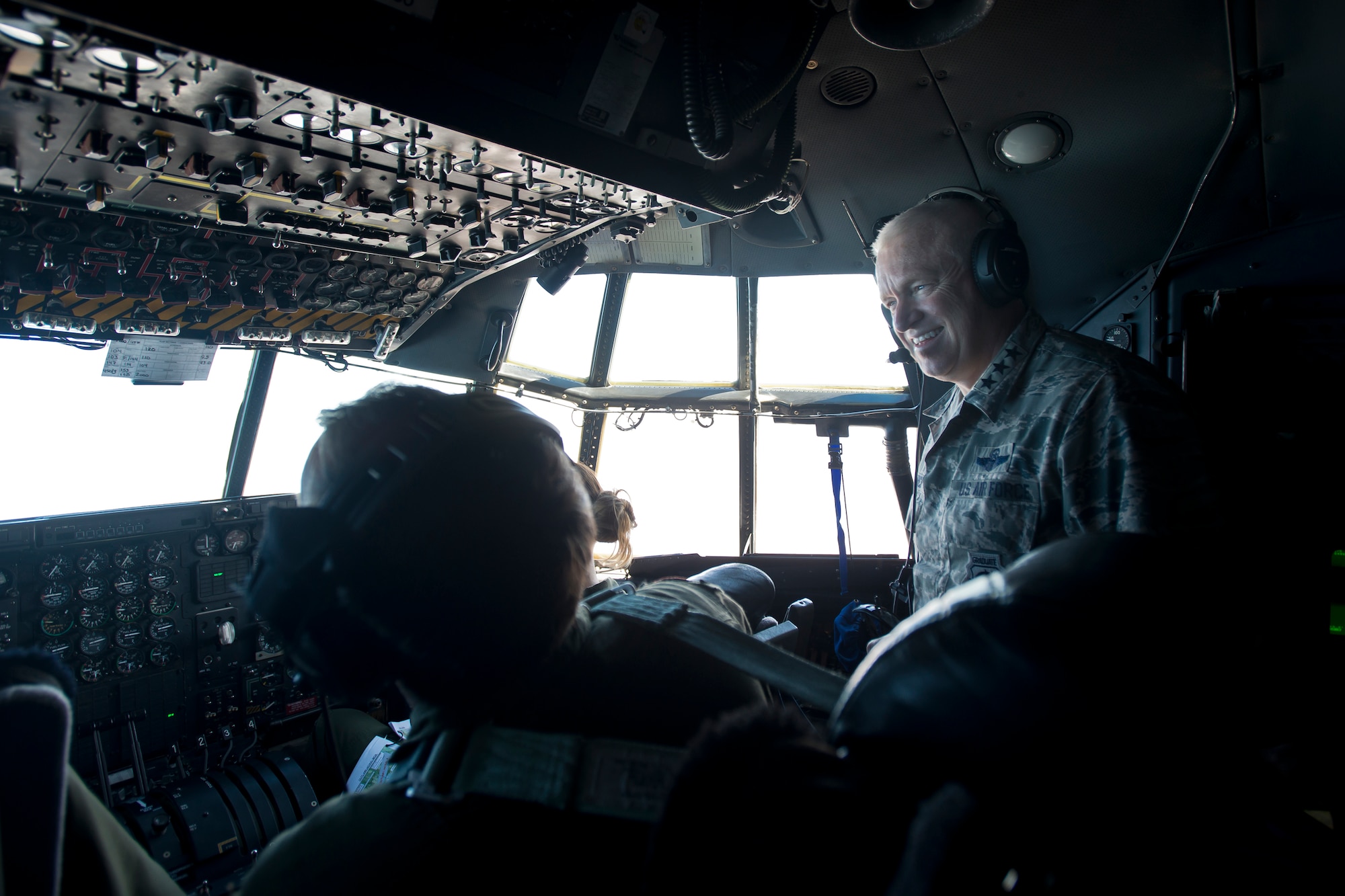 Director, Air National Guard, Lt. Gen. L. Scott Rice, observes a C-130H Hercules test flight above the Air National Guard Air Force Reserve Command Test Center at Tucson, Arizona, October 20, 2016. The test center is evaluating using the Rolls-Royce T56 Series 3.5 engines across the Guard's legacy C-130H fleet. (U.S. Air National Guard photo by Staff Sgt. John E. Hillier)