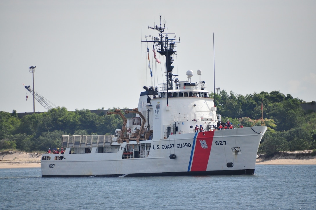 The Coast Guard Cutter Vigorous transits the water near Virginia Beach, Virginia. Vigorous returned home following a 55-day deployment in the Eastern Pacific Ocean in support of the Coast Guard's Western Hemisphere Strategy. (U.S. Coast Guard photo by Petty Officer 1st Class Melissa Leake)