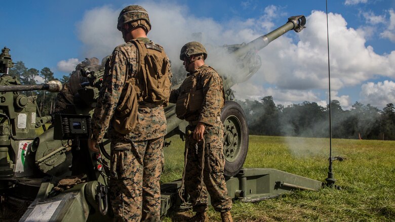 U.S. Marines operate a M777 lightweight Howitzer during a Tactical Air Control Party exercise at Camp Lejeune, N.C., Oct. 20, 2016. The purpose behind the exercise was to train Joint Terminal Attack Control Marines for Expeditionary Warfare Training Group Atlantic.