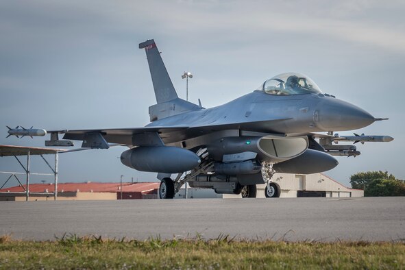 An F-16 Fighting Falcon from the 138th Fighter Wing in Tulsa, Okla., prepares for a morning sortie Oct. 19, 2016. (U.S. Air National Guard photo/Tech. Sgt. Drew A. Egnoske)