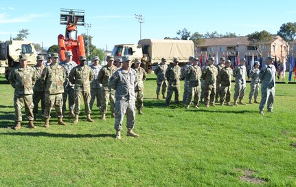 Chief Warrant Officer 2 Karl Irvin, Detachment 5 commander and chief engineer, and Warrant Officer 1 Dallas Hill, Detachment 2 commander and vessel master, conducted a mobilization ceremony at Pacific Park on the Naval Base Ventura County at Port Hueneme October 22, where they will lead 35 Soldiers to Kuwait, but first they must first travel to Fort Hood, where they will receive training in preparation to go down range.