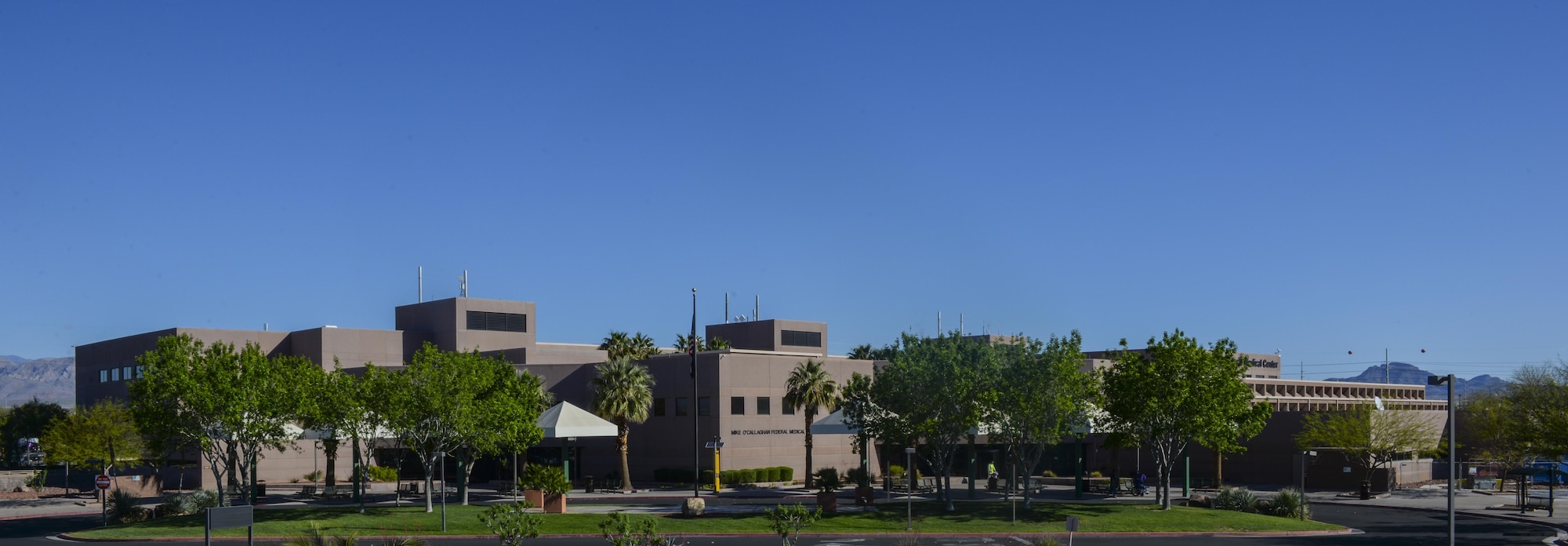 The Mike O’Callaghan Federal Medical Center provides medical treatment for Airmen and families at Nellis Air Force Base, April 1, 2016. The MOFMC, partnering with Veteran Affairs, will become the first Critical Care Unit in the Air Force to install a new virtual care team known as the Tele-ICU early next year. (U.S. Air Force photo by Airman 1st Class Kevin Tanenbaum/Released)