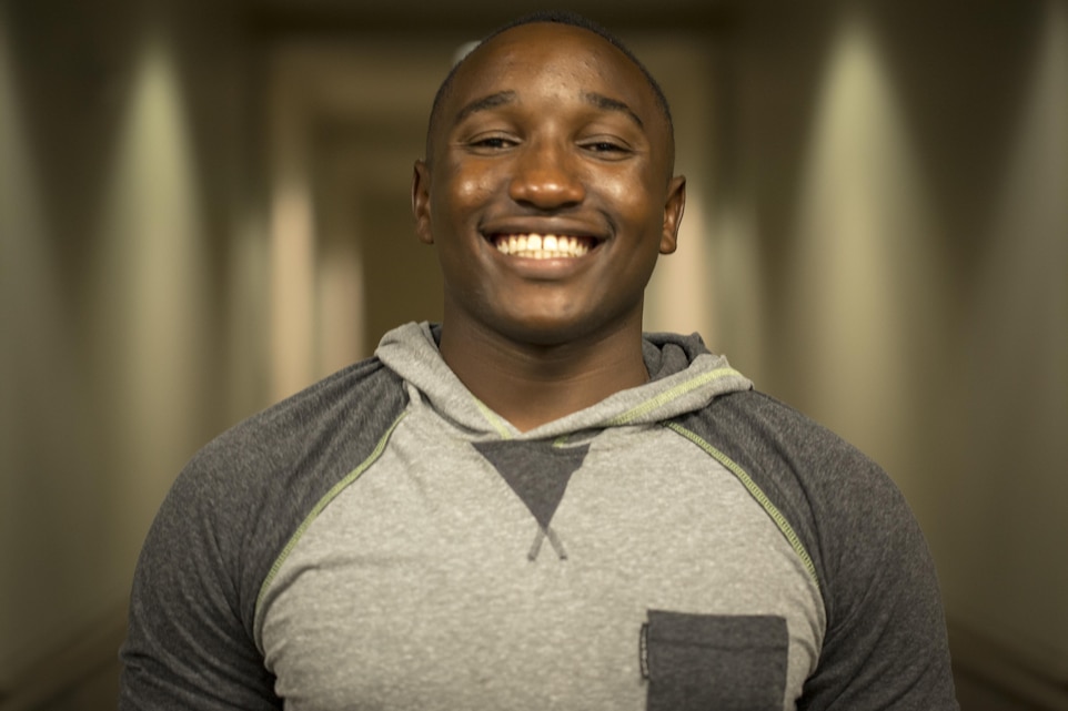 Cpl. Joseph Kangethe, motor technician mechanic, Exercise Support Division, Headquarters Battalion, was born and raised in Kenya. In addition to speaking Kenya’s national language, Swahili, he is fluent in seven different Kenyan dialects. (Official Marine Corps photo by Cpl. Levi Schultz/Released)