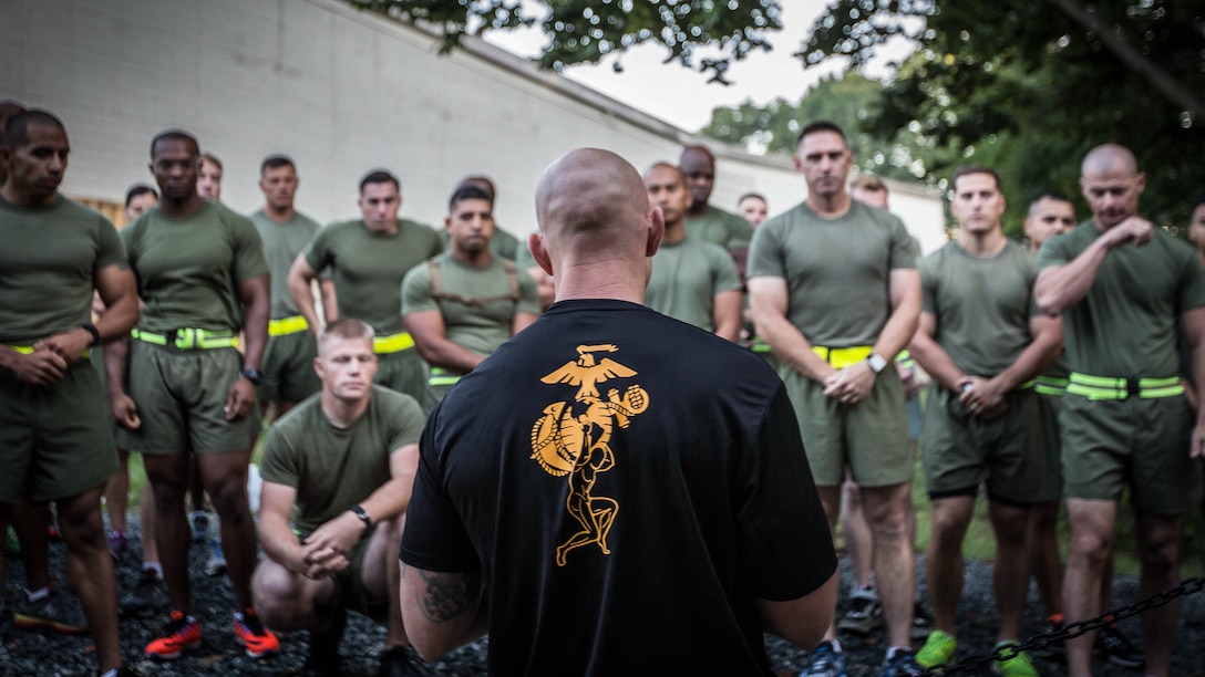 A Force Fitness Instructor (FFI) Trainer briefs the class of FFI students before executing practical application at Marine Corps Base Quantico, Virginia, October 3, 2016. The FFI course is made up of physical training, classroom instruction and practical application to provide the students with a holistic approach to fitness. Upon completion, the Marines will return to serve as unit FFIs, capable of designing individual and unit-level holistic fitness programs. 