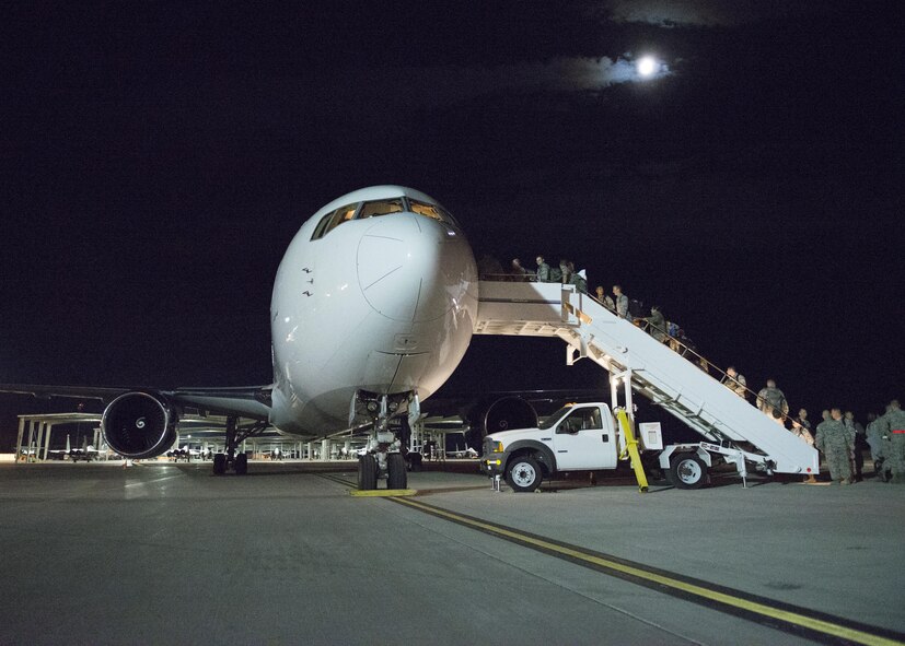 Members of the 726th Air Control Squadron prepare to deploy from Mountain Home Air Force Base to support operations in Southwest Asia Oct. 10, 2016. The 726th ACS is one of three Air Force active-duty Control Reporting Centers stationed in the U.S. and have deployed regularly in support of Operations Iraqi and Enduring Freedom, Noble Eagle and Air Defense of Arabian Gulf.  (U.S. Air Force photo by Airman 1st Class Chester Mientkiewicz/Released)