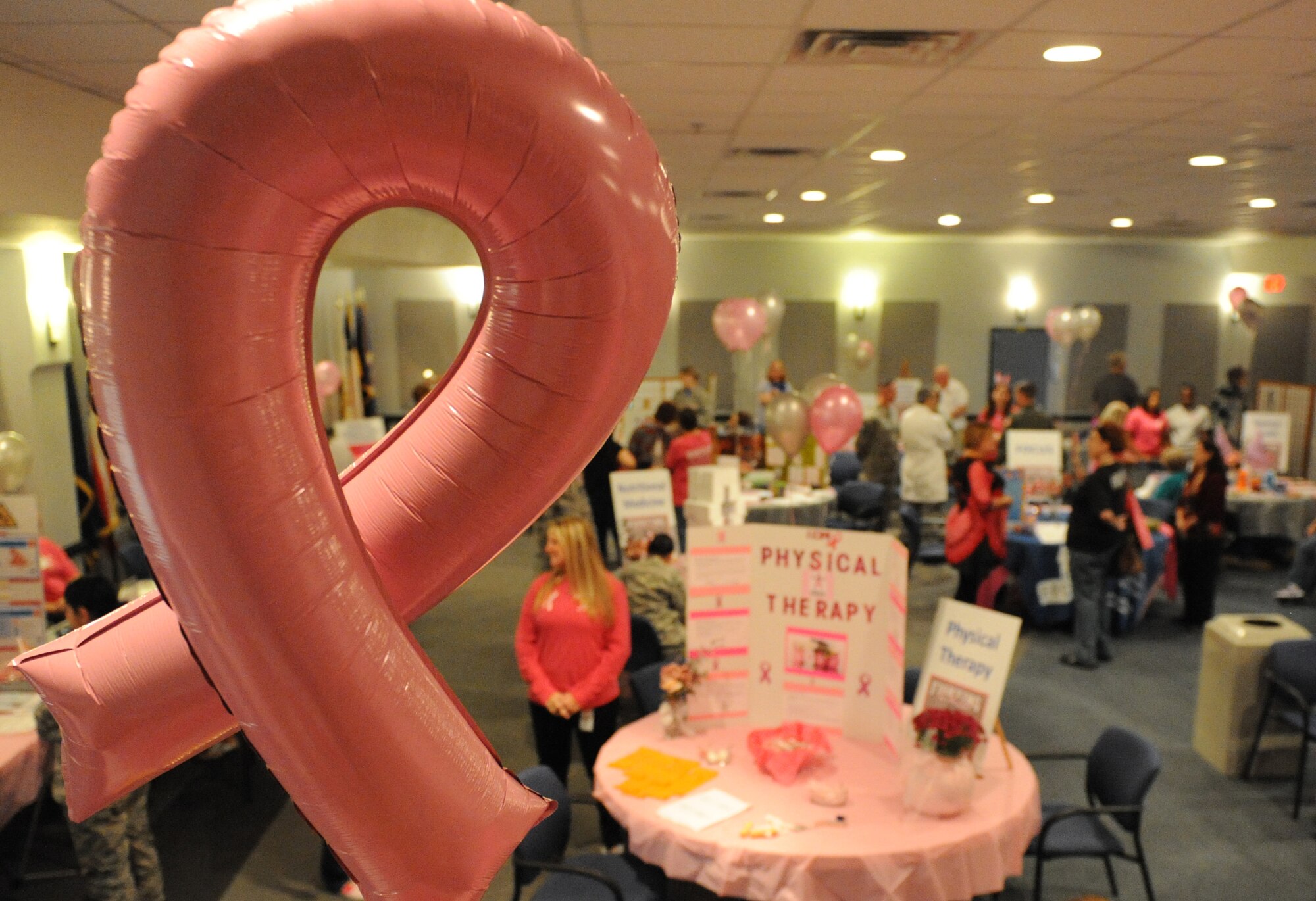 Keesler personnel and retirees attend the 5th Annual Mammothon Cancer Screening and Preventative Health Fair at the Don Wylie Auditorium Oct. 28, 2016, on Keesler Air Force Base, Miss. The walk-in event included screenings for multiple types of cancer and chronic diseases in honor of Breast Cancer Awareness Month. Flu shots were also provided upon request. (U.S. Air Force photo by Kemberly Groue/Released)