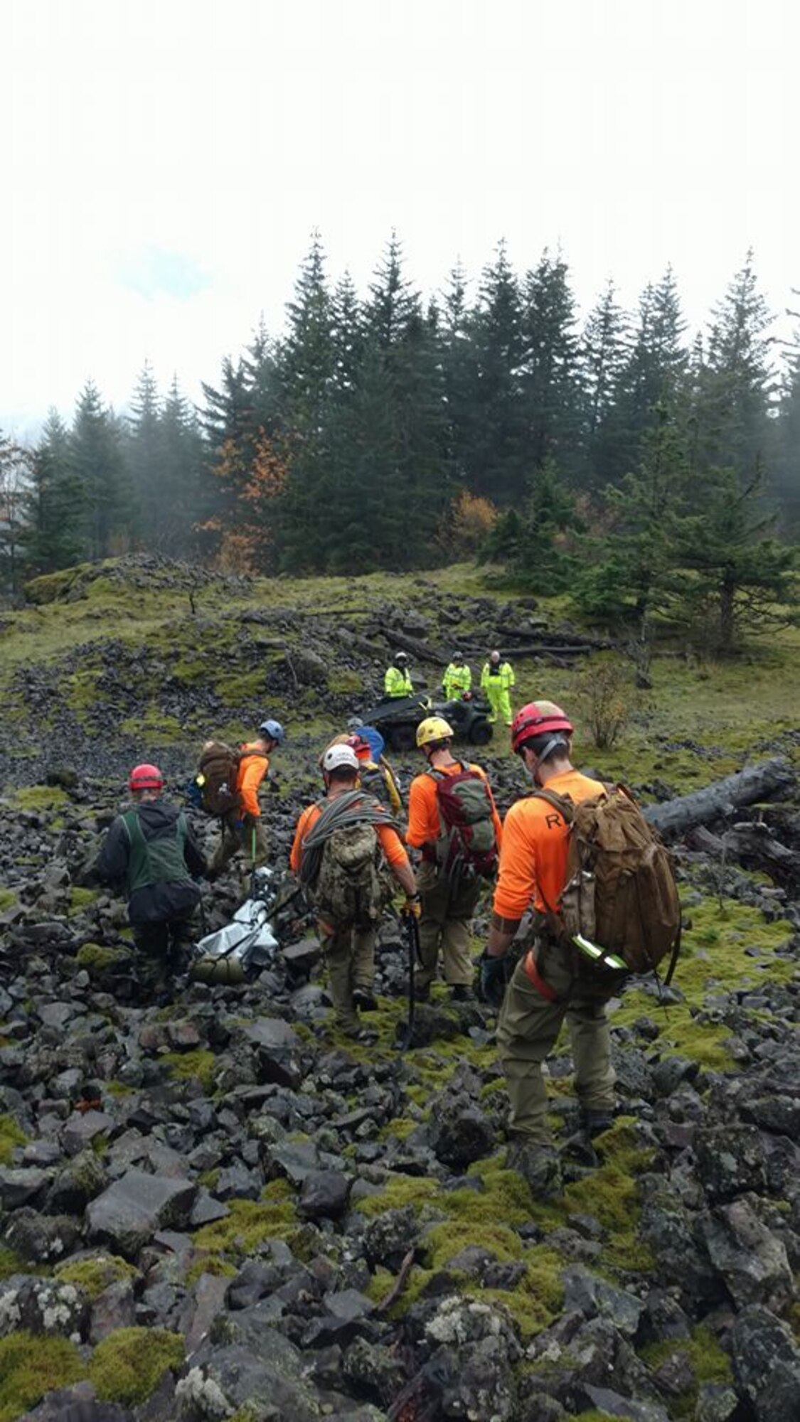 Air Force Reserve Pararescuemen or PJs from Portland’s 304th Rescue Squadron assisted in recovering a hiker who was declared missing October 25, 2016. Early October 26, 2016, a team of four PJs scoured steep rocky terrain near the Oregon-Washington border until nightfall with the assistance of volunteers, civil search and rescue teams, AT&T and Apple. Information was obtained to pinpoint the GPS coordinates for the victim, 31-year-old Melvin Burtch's, cell phone allowing searchers to navigate to the cell phone location. They found Burtch’s body within 50 yards of the location of the phone. (U.S. Air Force photo/ Maj. Chris Bernard)
