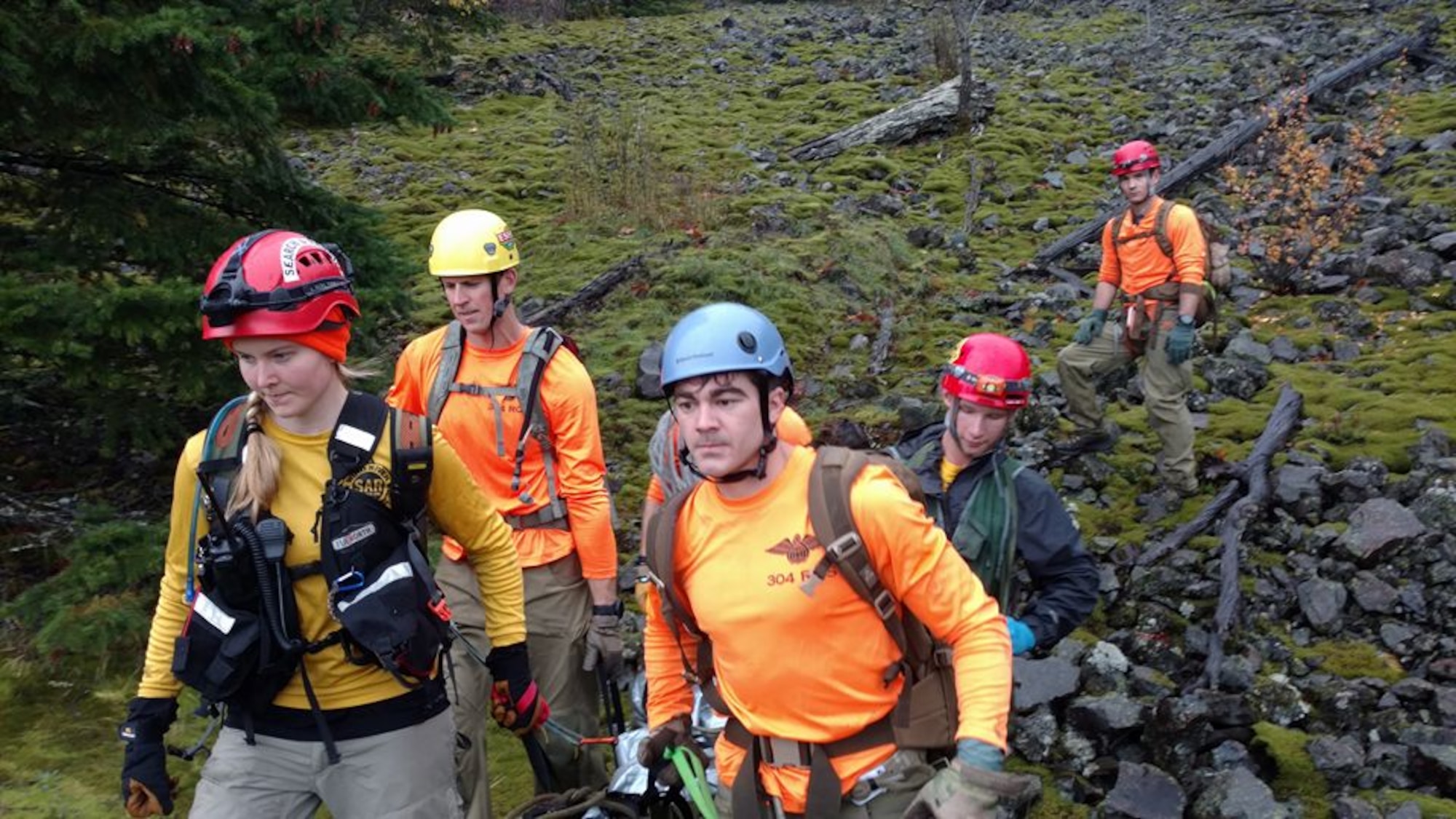 Air Force Reserve Pararescuemen or PJs from Portland’s 304th Rescue Squadron assisted in recovering a hiker who was declared missing October 25, 2016. Early October 26, 2016, a team of four PJs scoured steep rocky terrain near the Oregon-Washington border until nightfall with the assistance of volunteers, civil search and rescue teams, AT&T and Apple. Information was obtained to pinpoint the GPS coordinates for the victim, 31-year-old Melvin Burtch's, cell phone allowing searchers to navigate to the cell phone location. They found Burtch’s body within 50 yards of the location of the phone. (U.S. Air Force photo/ Maj. Chris Bernard)
