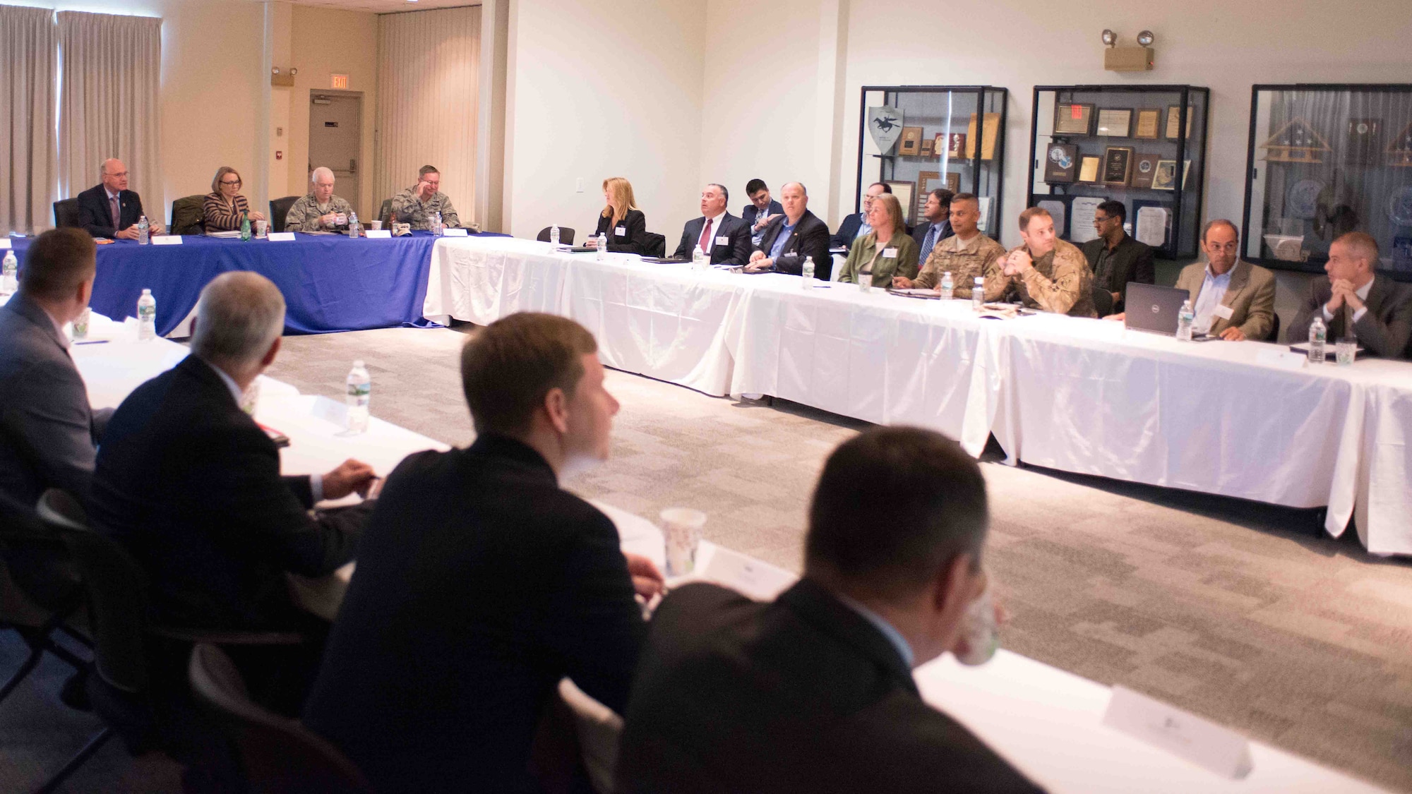 The 102nd Intelligence Wing hosts a number of high-ranking military and government officials as well as innovators from several high-tech energy companies during a leadership summit at Otis Air National Guard Base Oct. 25, 2016. The summit focused on the upcoming Otis Microgrid Project, an electrical network that ties into renewable energy sources, can operate if the commercial network fails, and allows the base to reduce its energy costs.(Air National Guard photo by Mr. Timothy Sandland/released)