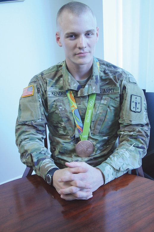 Second Lietenant Sam Kendricks, a Transportation Basic Officer Leaders Course student at the Army Logistics University, won a bronze medal in the pole vault event during 2016 summer Olympics in Rio de Janeiro.