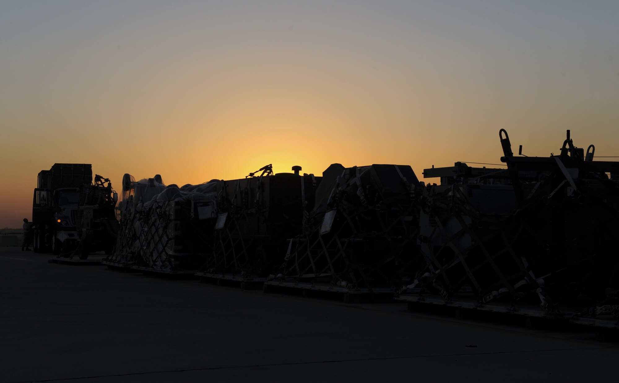 Equipment is loaded onto a semi-truck Oct. 19, 2016, at Incirlik Air Base, Turkey. The cargo was delivered from the 175th Wing, Maryland Air National Guard in support of Operation INHERENT RESOLVE. (U.S. Air Force photo by Airman 1st Class Devin M. Rumbaugh)