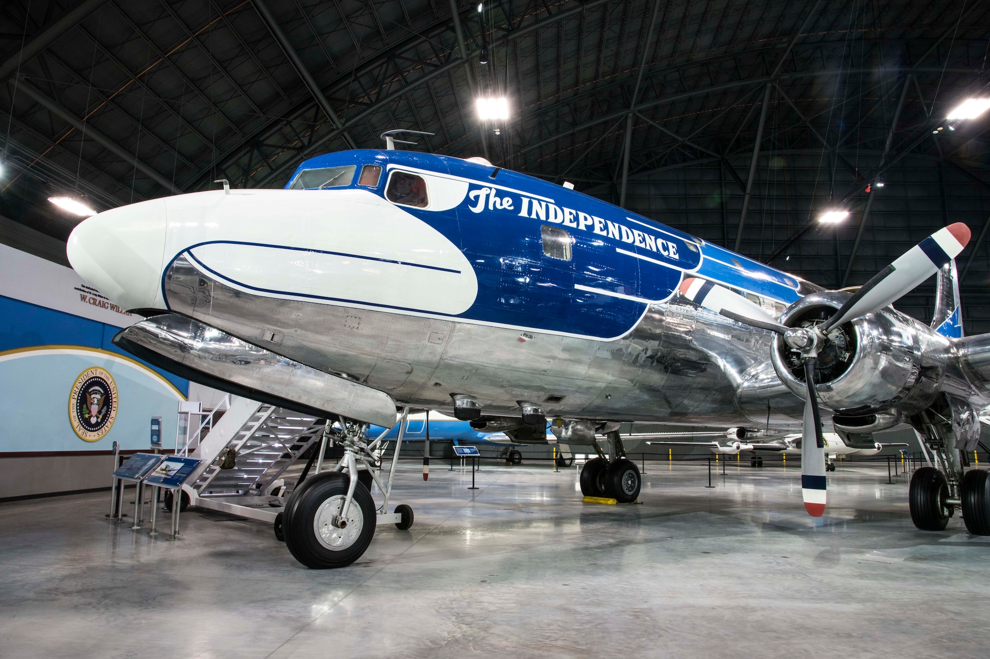 DAYTON, Ohio -- The Douglas VC-118 “Independence” on display in the Presidential Gallery at the National Museum of the United States Air Force. (U.S. Air Force photo by Ken LaRock) 