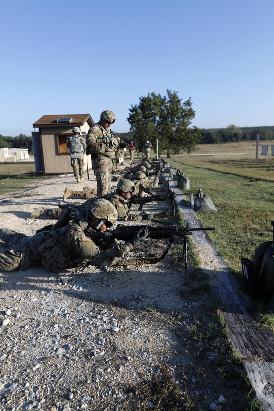 316th Sustainment Command (Expeditionary) Soldiers, fire the M249 Light Machine Gun at a III Corps and Fort Hood firing range Oct 26, 2016 at Fort Hood, Tx., as part of their pre-mobilization training. The 316th ESC is a Army Reserve unit from Coraopolis, Pa. (U.S. Army photo by Sgt. Christopher Bigelow)