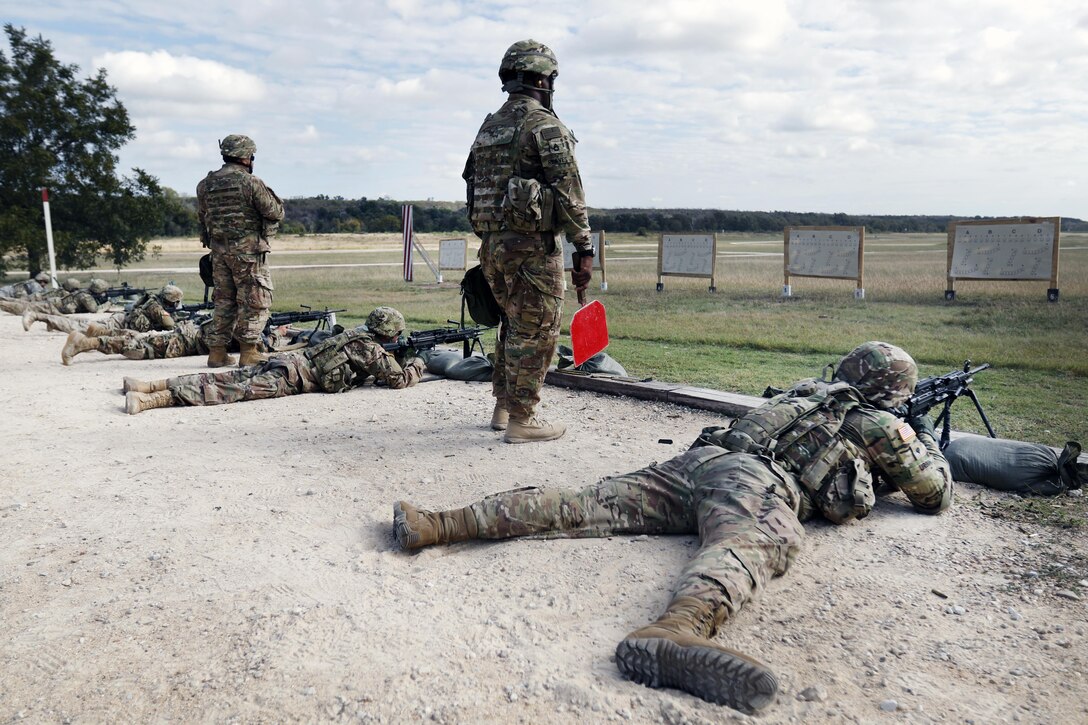 316th Sustainment Command (Expeditionary) Soldiers, fire the M249 Light Machine Gun at a III Corps and Fort Hood firing range Oct 26, 2016 at Fort Hood, Tx., as part of their pre-mobilization training. The 316th ESC is a Army Reserve unit from Coraopolis, Pa. (U.S. Army photo by Sgt. Christopher Bigelow)