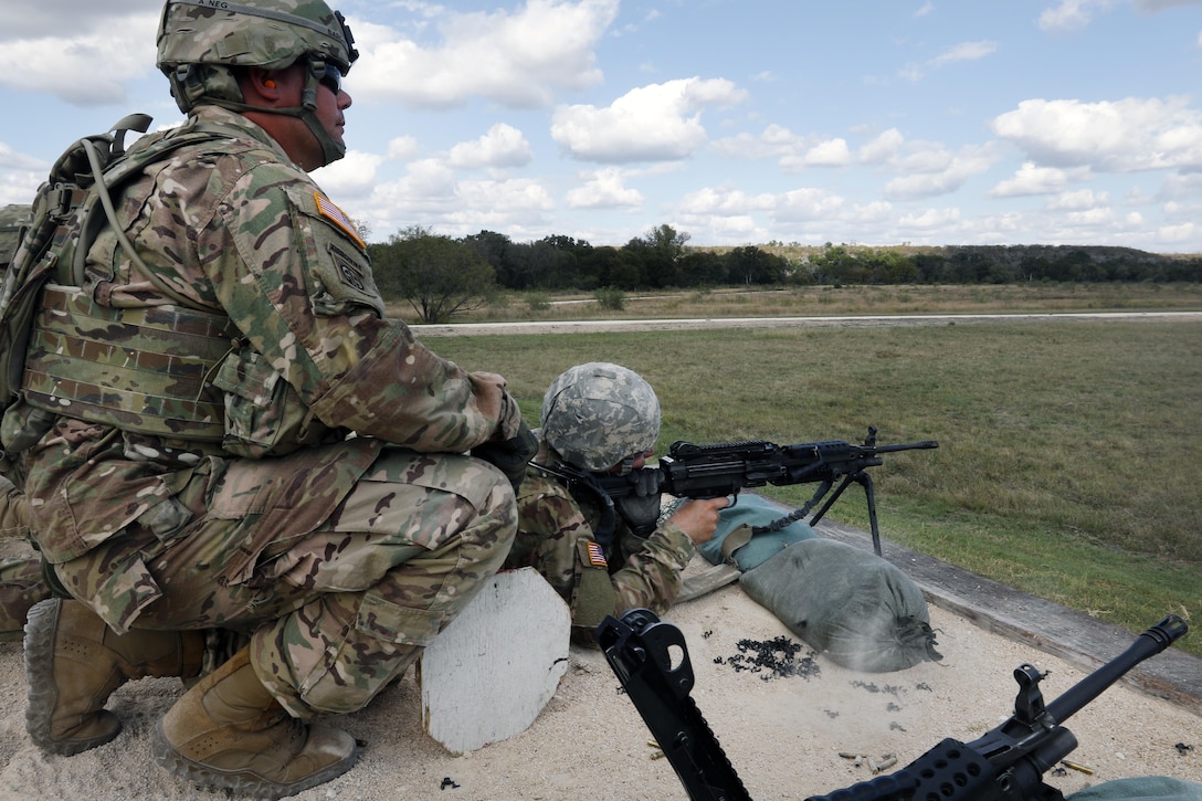 316th Sustainment Command (Expeditionary) Soldiers, fire the M249 Light Machine Gun at a III Corps and Fort Hood firing range Oct 26, 2016 at Fort Hood, Tx., as part of their pre-mobilization training. The 316th ESC is a Army Reserve unit from Coraopolis, Pa. (U.S. Army photo by Sgt. Christopher Bigelow)