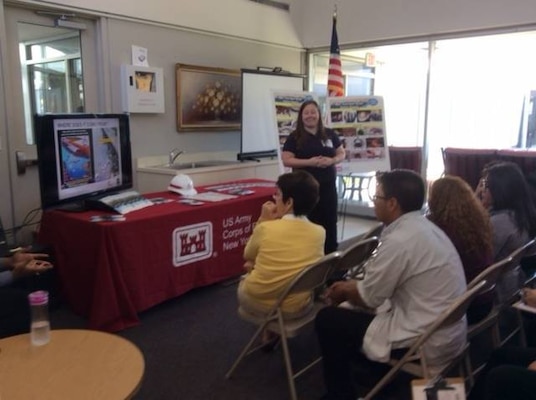 Amanda Switzer, project manager, U.S. Army Corps of Engineers, New York District, talked to students about the importance of an estuary, USACE environmental contributions in sustaining a world-class estuary, and science, technology, engineering, and mathematics (STEM), for the 16th Annual Estuary Day in Elizabeth, N.J.  