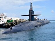 APRA HARBOR, Guam (Oct. 31, 2016) The ballistic missile submarine USS Pennsylvania (SSBN 735) prepares to moor in Apra Harbor, Guam, for a scheduled port visit. The Pennsylvania’s visit to Guam reflects the United States’ commitment to its allies in the Indo-Asia-Pacific, and complements the many exercises, training, operations and other military cooperation activities conducted between the U.S. and its partner nations. (U.S. Navy photo by Seaman Daniel S. Willoughby/RELEASED)