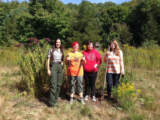 Girl Scout Troop 64058 of Thomaston, Connecticut assisted NRB Environmental Specialist Marissa Wright winterize the Black Rock Dam's butterfly garden during National Public Lands Day, Sept. 24, 2016.