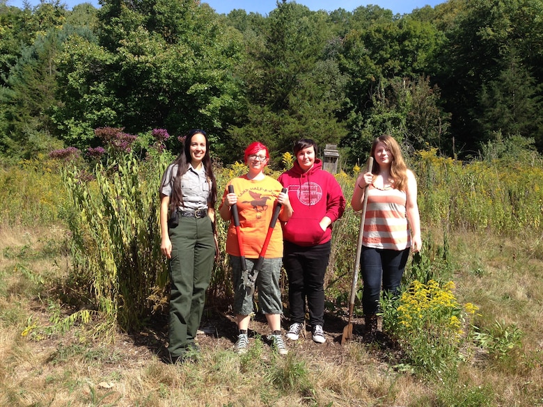 Girl Scout Troop 64058 of Thomaston, Connecticut assisted NRB Environmental Specialist Marissa Wright winterize the Black Rock Dam's butterfly garden during National Public Lands Day, Sept. 24, 2016.