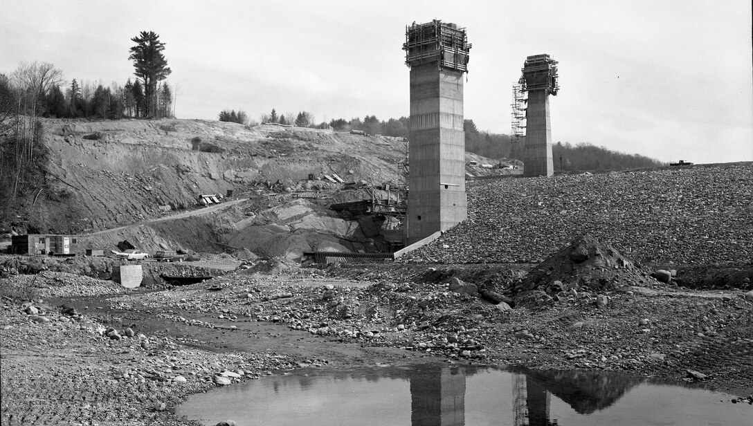 October 22, 1963 - Littlleville Dam, Huntington, Massachusetts. In conjunction with Knightville Dam, Littleville Lake provides flood protection to Huntington, Westfield, West Springfield, and other communities on the Westfield River. Littleville Lake also helps to reduce damages along the main stem of the Connecticut River. Littleville Lake is a multipurpose reservoir, serving as a backup water supply area for Springfield in addition to its flood control function.