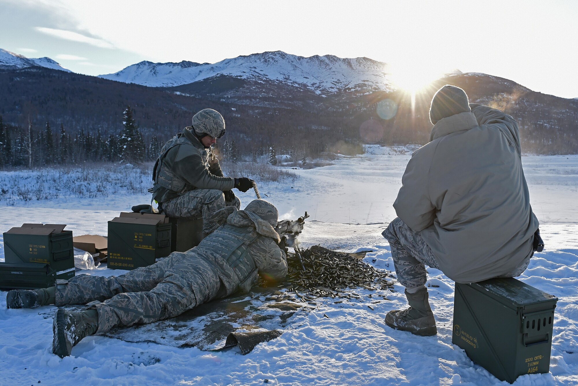 Members of the 673d Security Forces Squadron participate in sustainment training on the Grezelka range at Joint Base Elmendorf-Richardson, Alaska, Oct. 27, 2016. Security Forces members regularly train on the use and upkeep of weapons throughout the year. 