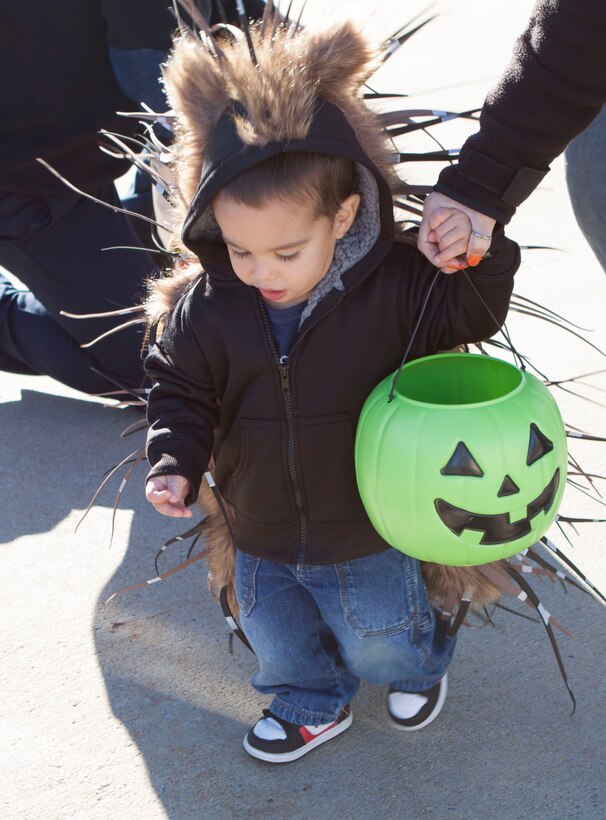 A porcupine collects candy during the CDC Halloween parade on October 31.