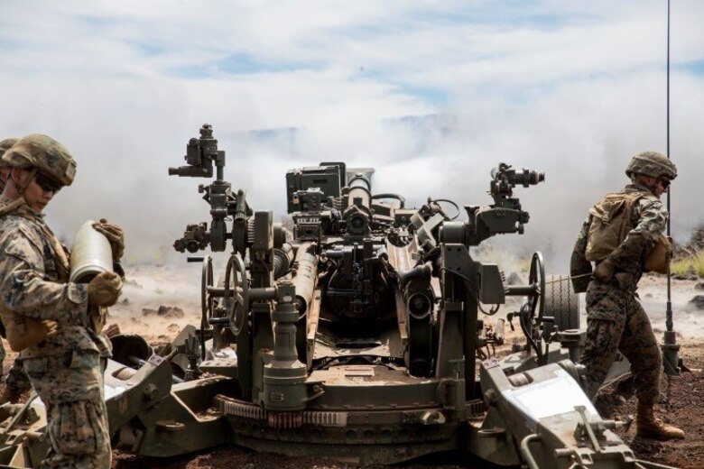 POHAKULOA TRAINING AREA, Hawaii – Marines with Bravo Battery, 1st Battalion, 12th Marine Regiment’s “Black Sheep,” fire an M777 Lightweight Towed Howitzer during a direct fire training exercise as part of Lava Viper 17.1, a staple in the battalion’’ pre-deployment training on Oct. 16, 2016, at Range 13 aboard Pohakuloa Training Area, Hawaii. Lava Viper Provides the Hawaii-based Marines with an opportunity to conduct various movements, live-fire and tactical, integrating combined arms exercises. (U.S. Marine Corps photo by Lance Cpl. Jesus Sepulveda Torres)