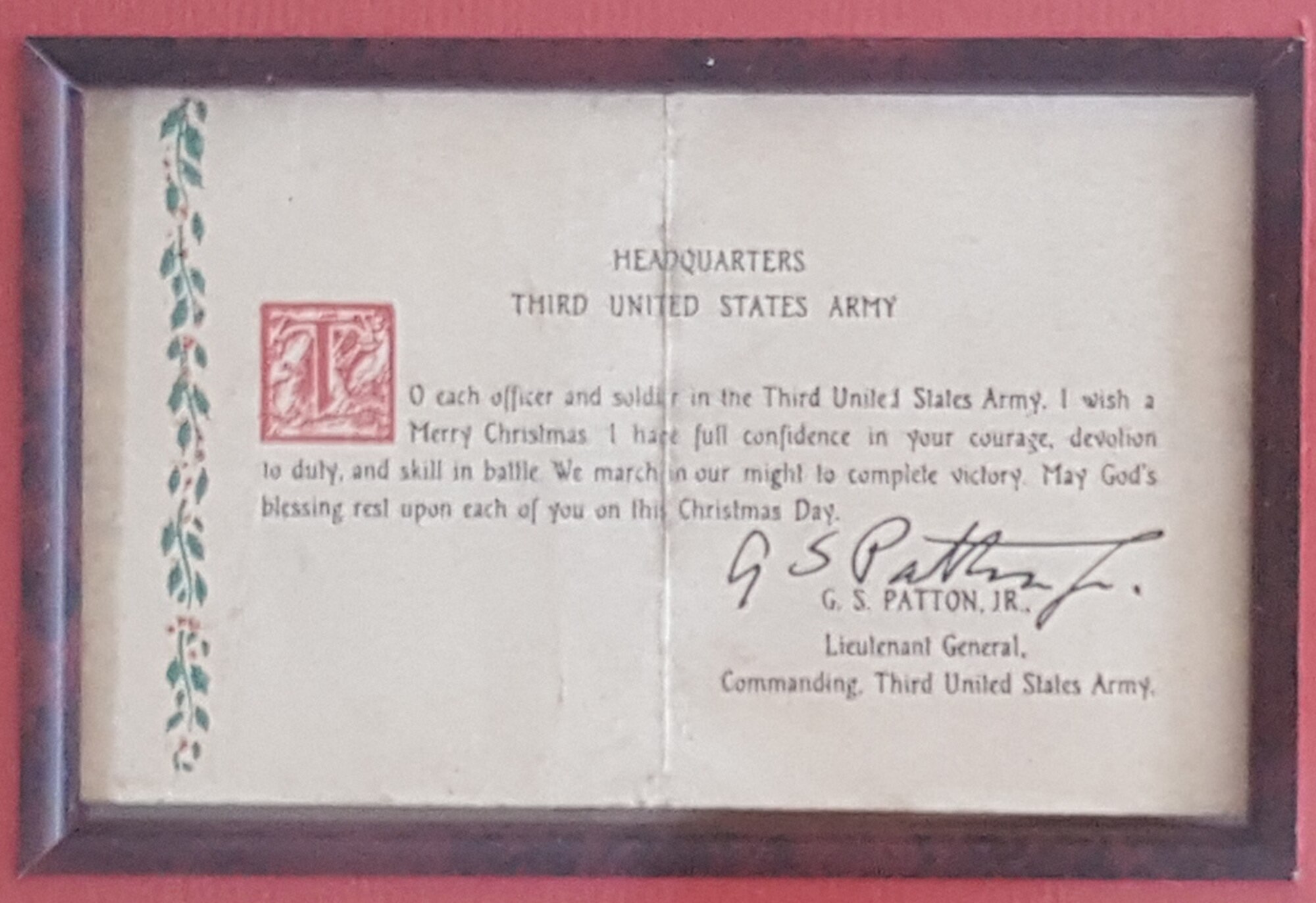 Tony Duno kept this Christmas card from Gen. George Patton in his wallet for decades before his family convinced him to frame it. (Courtesy photo)