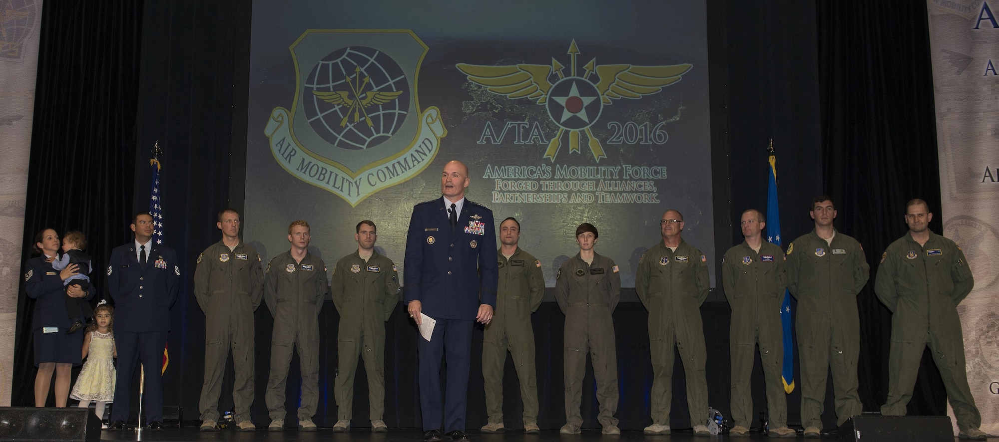 Gen. Carlton D. Everhart II, Air Mobility Command commander, thanks the air mobility community for their dedication to the Rapid Global Mobility mission during his keynote speech at the 48th annual Air Mobility Command and Airlift/Tanker Association Symposium in Nashville, Tennessee, Oct. 29, 2016. The symposium served as a key professional development forum for Mobility Air Forces Airmen by enabling direct access to senior mobility leaders. (U.S. Air Force photo by Senior Airman Megan Friedl)