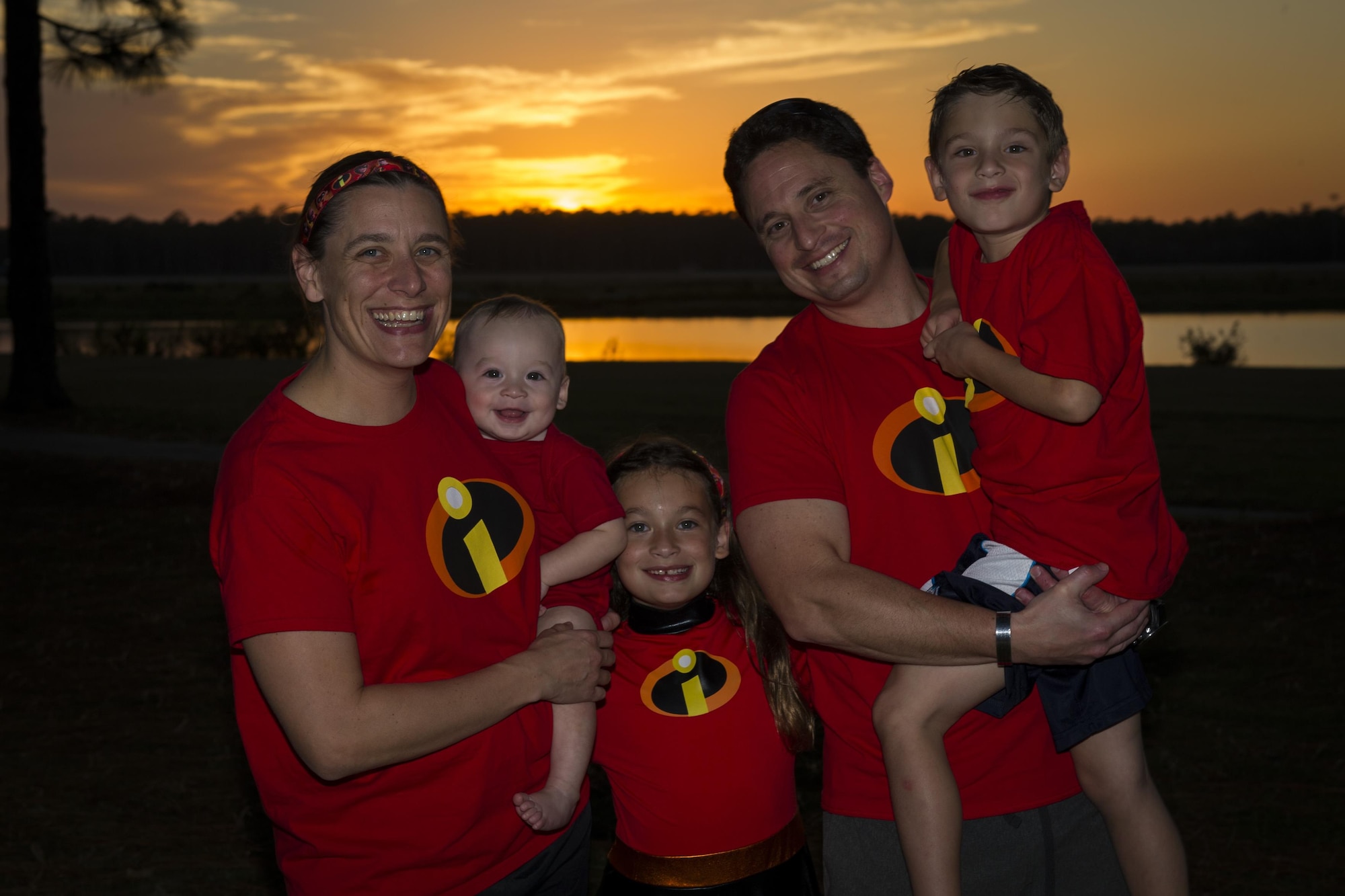 The Savage family poses as “The Incredibles” family during the Haunted Lakes Fall Festival at Gator Lakes Golf Course on Hurlburt Field, Fla., Oct. 28, 2016. The Haunted Lakes Fall Festival was a free event hosted by the 1st Special Operations Force Support Squadron with complimentary food and fun for kids of all ages that included haunted hay rides, costume contests, games and a movie. (U.S. Air Force photo by Airman 1st Class Joseph Pick)
