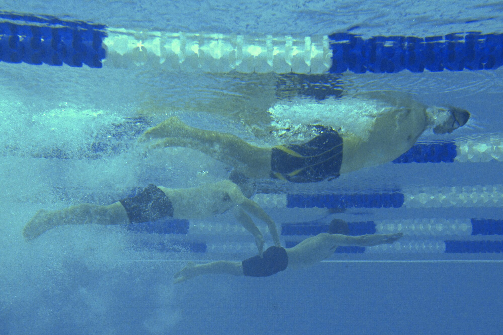 Joint Base Elmendorf-Richardson swimmers race to the finish line during the second intramural swim meet competition at Buckner Physical Fitness Center, Oct. 28, 2016. Thirty people participated in 28 events during the final swim meet of the year. Scores from both meets were combined to determine first, second and third place winners. 
