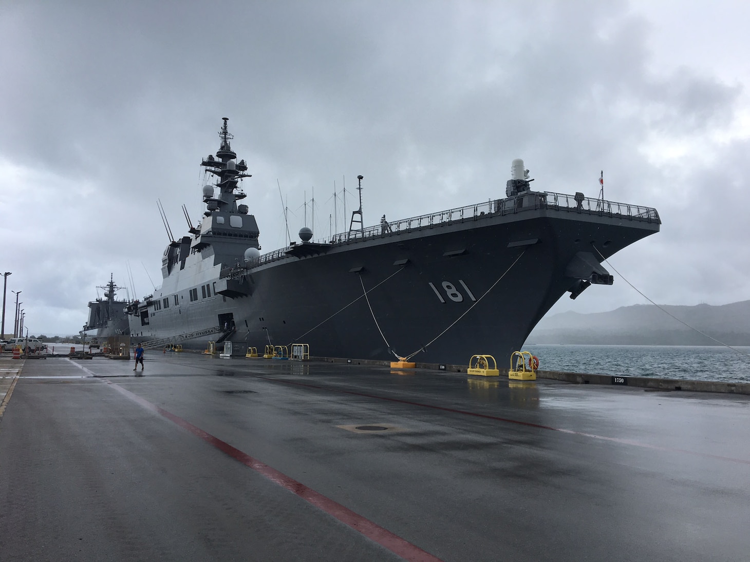 GUAM (Oct. 31, 2016) Japan Maritime Self Defense Force (JMSDF) ship JS Hyuga (DDH-181) sits pierside in Guam prior to planned training during Keen Sword 2017.  