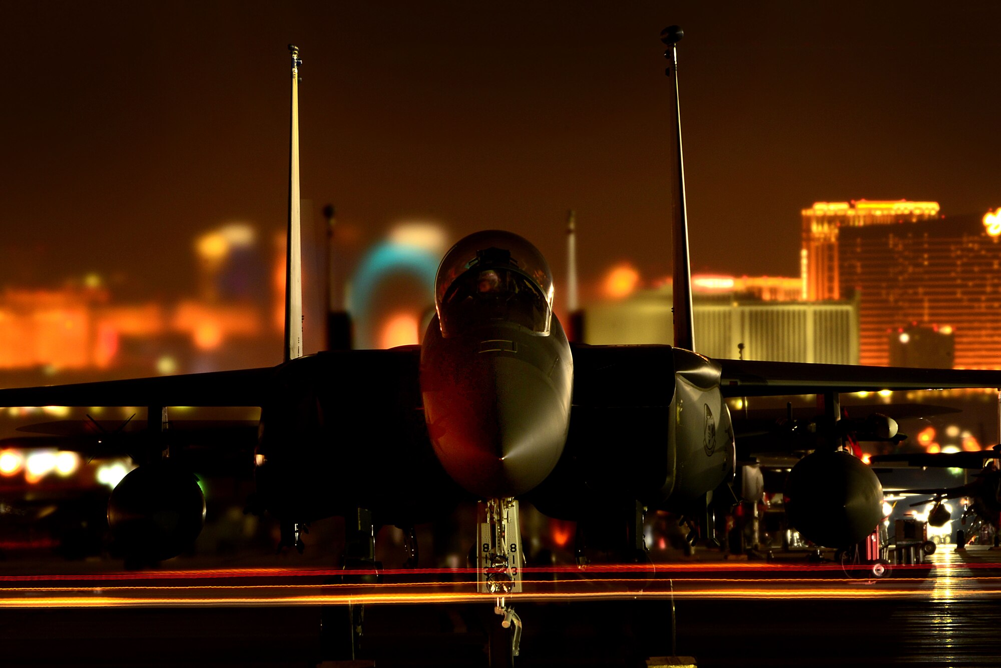An F-15E Strike Eagle from the 492nd Fighter Squadron sits parked in preparation for exercise Red Flag 16-4 at Nellis Air Force Base, Nevada, Aug 25. The 492nd will continue its training at Nellis as they transition to exercise Green Flag 16-9, a realistic air-land integration combat training exercise involving the air forces of the U.S. and its allies Sep 1. (U.S. Air Force photo/ Tech. Sgt. Matthew Plew)