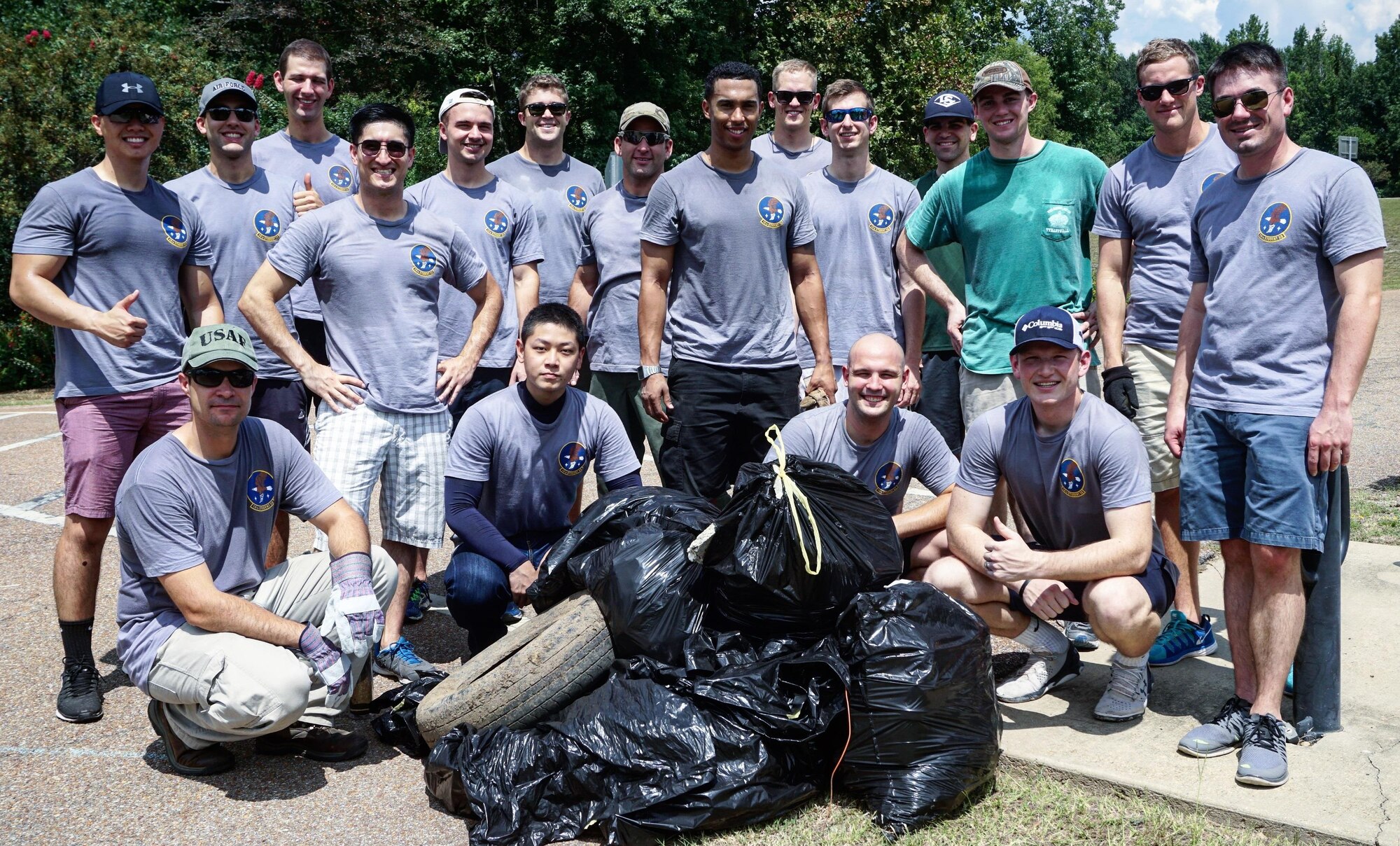 Specialized Undergraduate Pilot Training Class 17-13 volunteered to spend their weekend cleaning and picking up trash in downtown Columbus Aug 27 at the Riverwalk throughout and around the 4.2 mile walking trail. The class hopes to volunteer every few months with the local community. (Courtesy Photo)