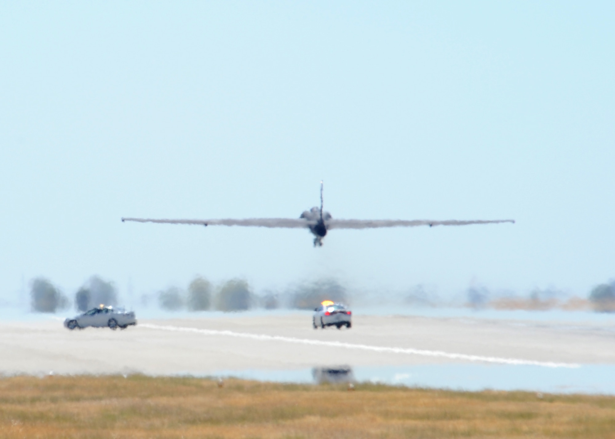 A U-2 Dragon Lady piloted by Maj. J.J., 1st Reconnaissance Squadron U-2 student pilot, takes off Aug. 31, 2016, at Beale Air Force Base, California. J.J.'s flight qualified him as the 1,000 pilot to operate the U-2 in the aircrafts 61 years of service. (U.S. Air Force photo by Senior Airman Ramon A. Adelan)