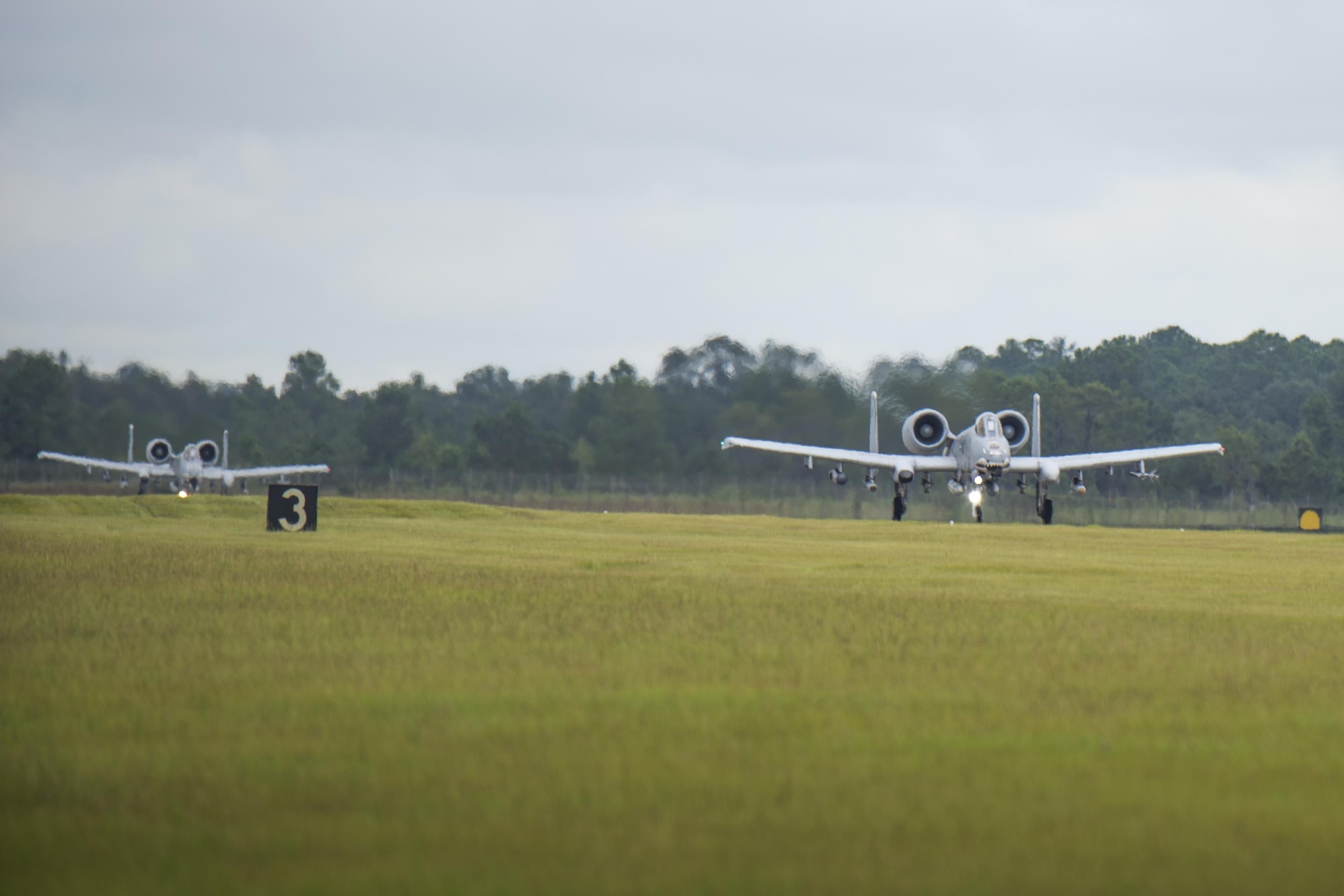 A-10C Thunderbolt IIs relocate in preparation for Tropical Storm Hermine , Sept. 1, 2016, at Moody Air Force Base, Ga. Tropical Storm Hermine is slated to bring high winds and heavy rainfall over Moody Thursday afternoon into Saturday. (U.S. Air Force photo by Airman 1st Class Daniel Snider) 