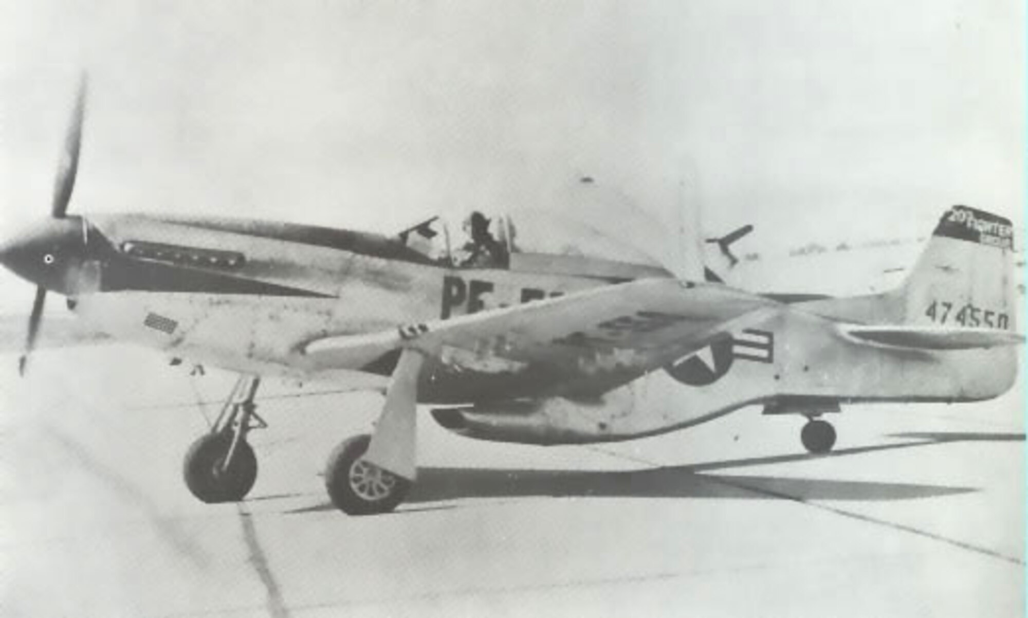 A pilot taxis a P-51 “Mustang” on the flightline at Shaw Army Air Field, S.C., 1946. The P-51, commonly described as the best fighter of World War II, was brought to Shaw by the 20th Fighter Group. (Courtesy photo) 