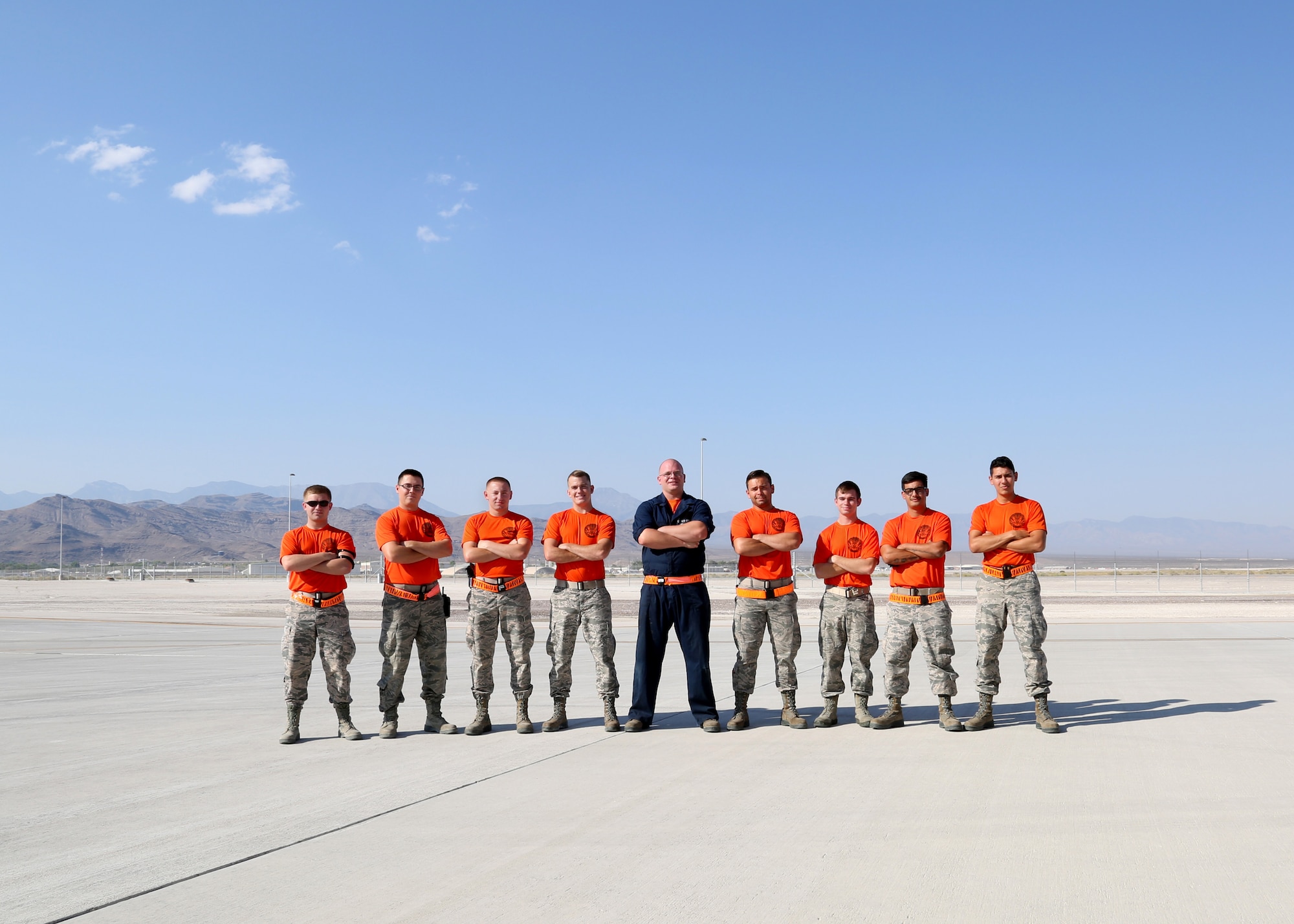 432nd Aircraft Maintenance Squadron Tiger Aircraft Maintenance Unit maintenance crews pose for a photo after launching the unit’s first ever MQ-9 Reaper Aug. 25, 2016, at Creech Air Force Base, Nevada. (U.S. Air force photo by Senior Airman Christian Clausen)