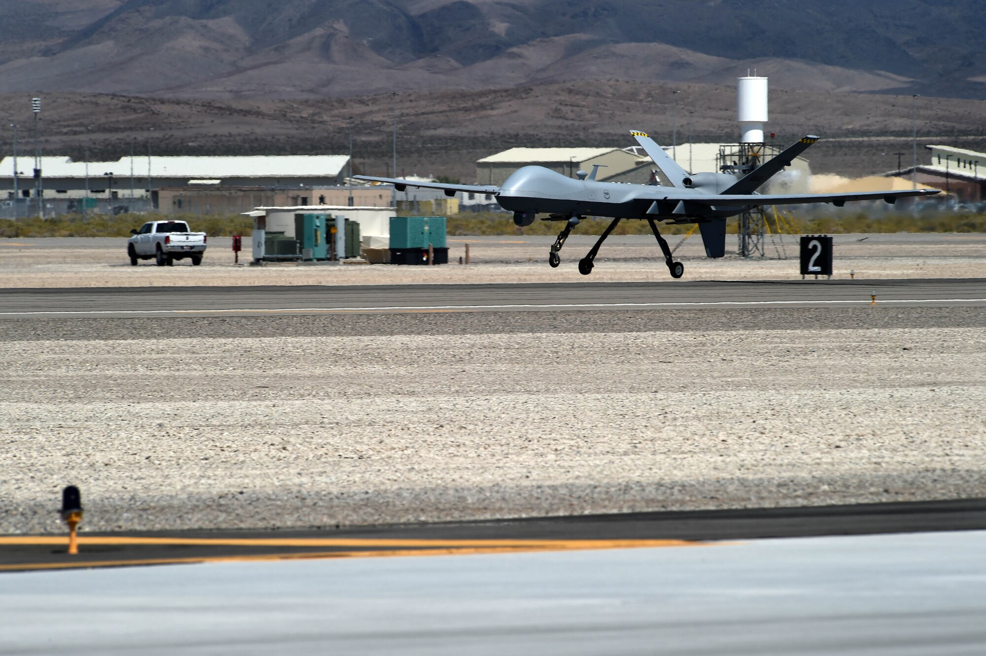 An MQ-9 Reaper flies a training mission Aug. 24, 2016, at Creech Air Force Base, Nevada. The capabilities of the aircraft allow Creech Airmen to officially train and meet the current global demands. (U.S. Air force photo by Airman 1st Class James Thompson)