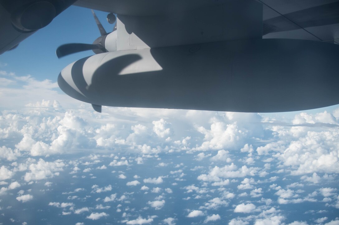 Clouds begin to fill the sky during a flight into Hurricane Hermine Sept. 1, 2016 (U.S. Air Force photo by Senior Airman Heather Heiney