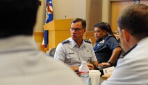 U.S. Air Force Maj. Gen. Mark Dillon, center, Pacific Air Forces vice commander, voices his concerns during the fifth annual U.S. and Philippine Airman-to-Airman (A2A) Talks at Joint Base Pearl Harbor-Hickam, Hawaii, Aug. 29-31, 2016.  The A2A talks between Pacific Air Forces and the Philippine Air Force is a forum to plan and discuss future operations, activities and actions (OAA) and strengthen the AF-AF relationship.  The talks are air forces specific enabling dialogue for regional security cooperation in air operations. (U.S. Air Force photo by Staff Sgt. Kamaile O. Chan)
