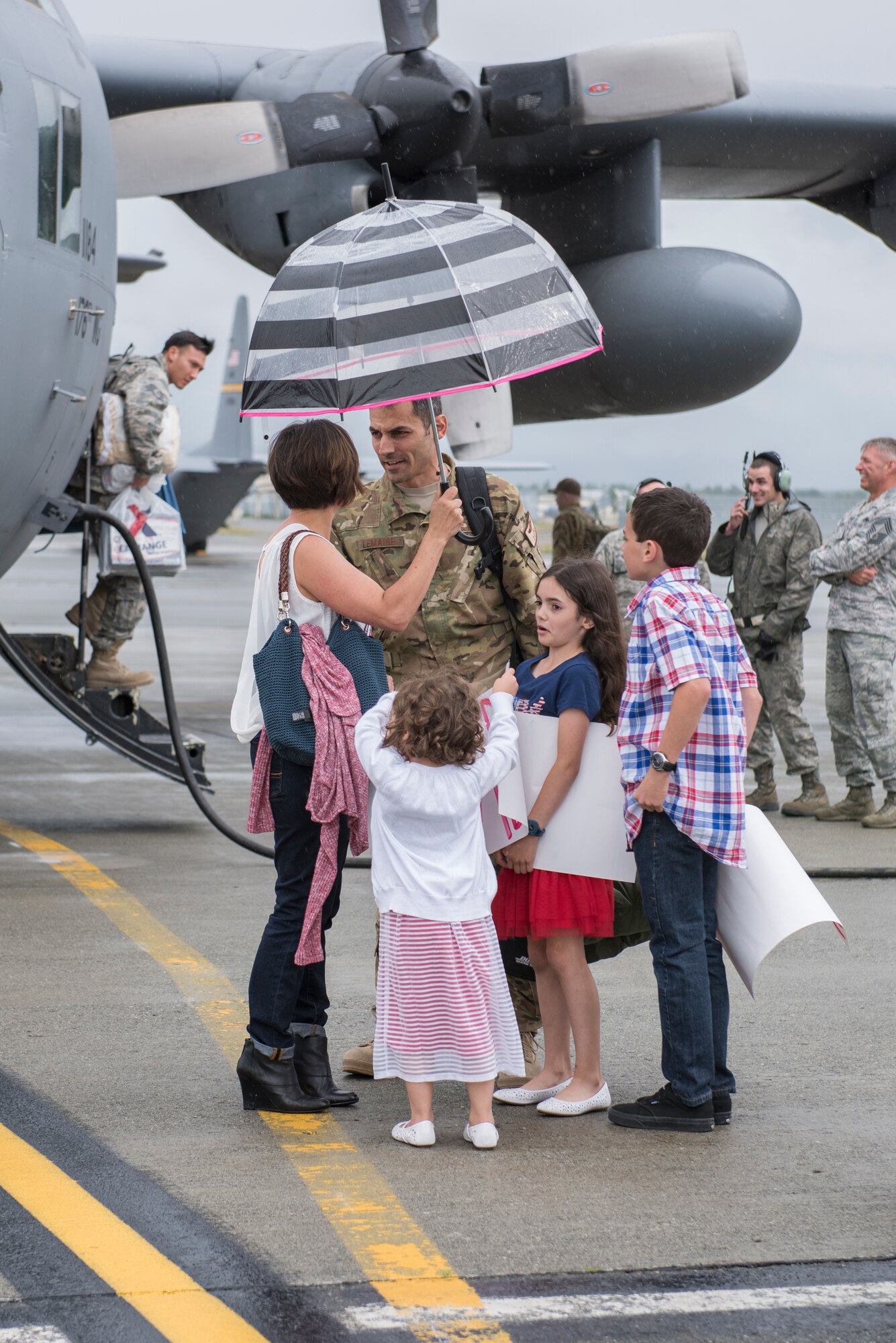 JOINT BASE ELMENDORF-RICHARDSON, Alaska -- More than 100 Alaska Air Guard members from the 144th Airlift Squadron, 176th Maintenance Group and support units returned here July 5 and 6, 2016, from a four-month deployment in Kuwait in support of Operation Inherent Resolve. Their focus was to support the C-130H Hercules tactical-airlift mission. Due to a proposal at the national level to divest the 176th Wing of its C-130H aircraft, this may be the last deployment for the 144th Airlift Squadron in its current form. (U.S. Air National Guard photo by Tech. Sgt. N. Alicia Halla/Released)