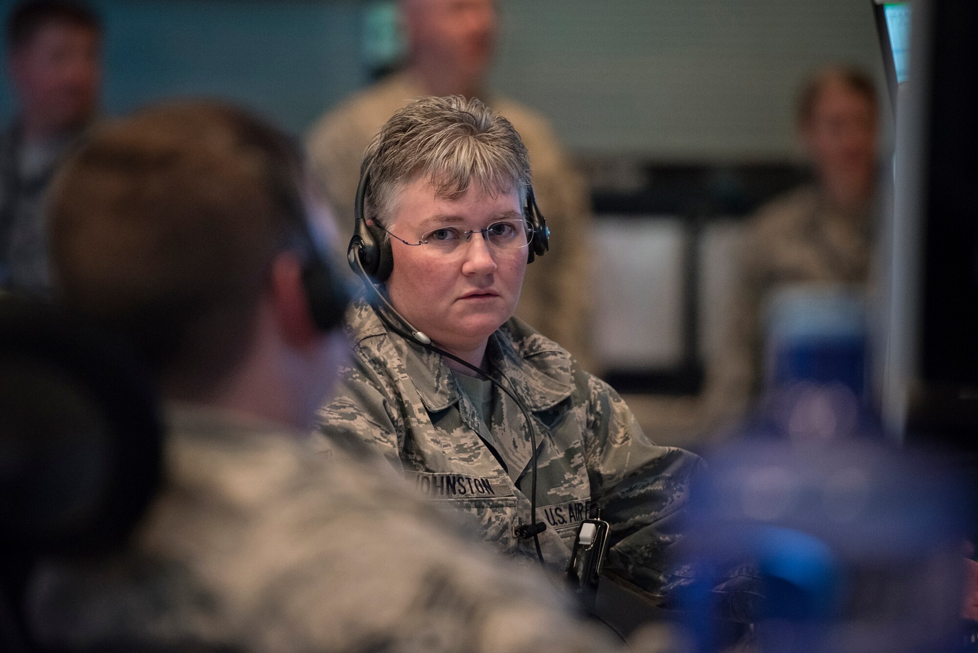 Tech. Sgt. Jennifer Johnston, an identification technician with the 176th Air Defense Squadron, Alaska Air National Guard, participates in exercise Fencing Rice on JBER, June 14, 2016. Fencing Rice is a local exercise designed to test the unit’s Air Defense response. The 176 ADS employs surveillance, identification, weapons control and data links in support of the Alaskan NORAD region’s 24/7/365 mission to watch and protect the skies over 1.3 million square miles of Alaskan airspace. (U.S. Air National Guard photo by Staff Sgt. Edward Eagerton/released)