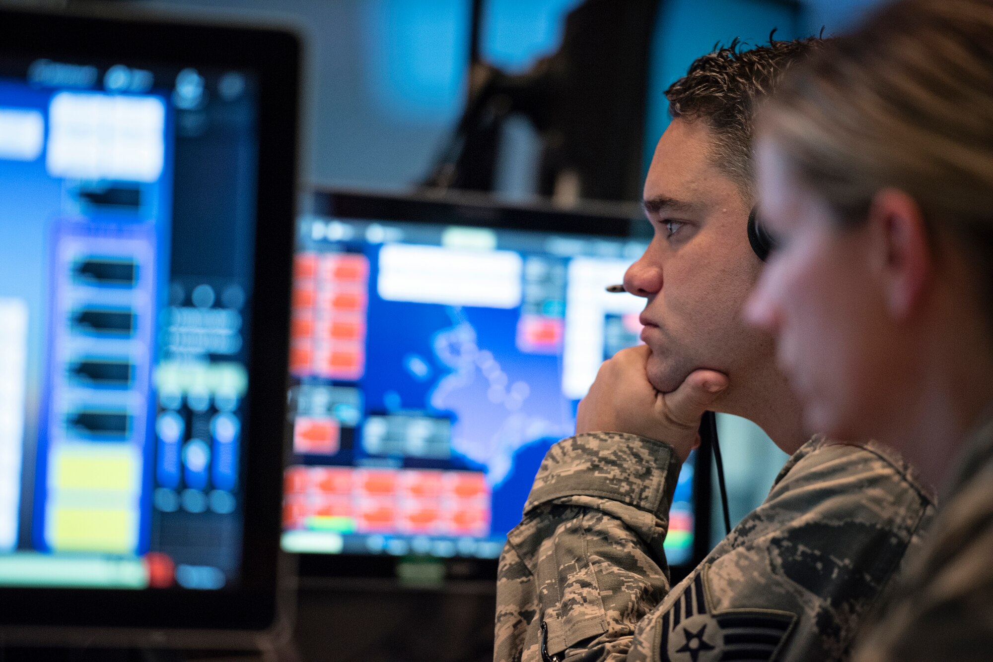 Staff Sgt. Richard Cole, a tracking technician with the 176th Air Defense Squadron, Alaska Air National Guard, evaluates radar data during exercise Fencing Rice on JBER, Alaska, June 14, 2016. Fencing Rice is a local exercise designed to test the unit’s Air Defense response. The 176 ADS employs surveillance, identification, weapons control and data links in support of the Alaskan NORAD region’s 24/7/365 mission to watch and protect the skies over 1.3 million square miles of Alaskan airspace. (U.S. Air National Guard photo by Staff Sgt. Edward Eagerton/released)