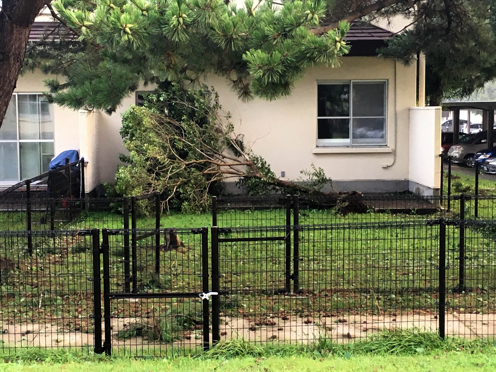 The streets around base housing are covered with broken branches and fallen debris at Misawa Air Base, Japan, Aug. 31, 2016. The 10-hour storm had destructive winds that reached up to 82 mph causing damage across the base. (U.S. Air Force photo by Tech. Sgt. April Quintanilla)