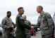 U.S. Air Force Lt. Gen. Timothy M. Ray, 3rd Air Force commander, greets and recognizes Master Sgt. Richard Rice, 748th Aircraft Maintenance Squadron, for his dedicated support of the 493rd Fighter Squadron’s multilateral flying training deployment to Ämari Air Base, Estonia, Aug. 30, 2016. Ray met with Estonian and U.S. Air Force leadership, and recognized several Airmen for their efforts and mission dedication during the FTD. The 493rd FS is based out of Royal Air Force Lakenheath, England. (U.S. Air Force photo by Senior Airman Erin Trower/Released)