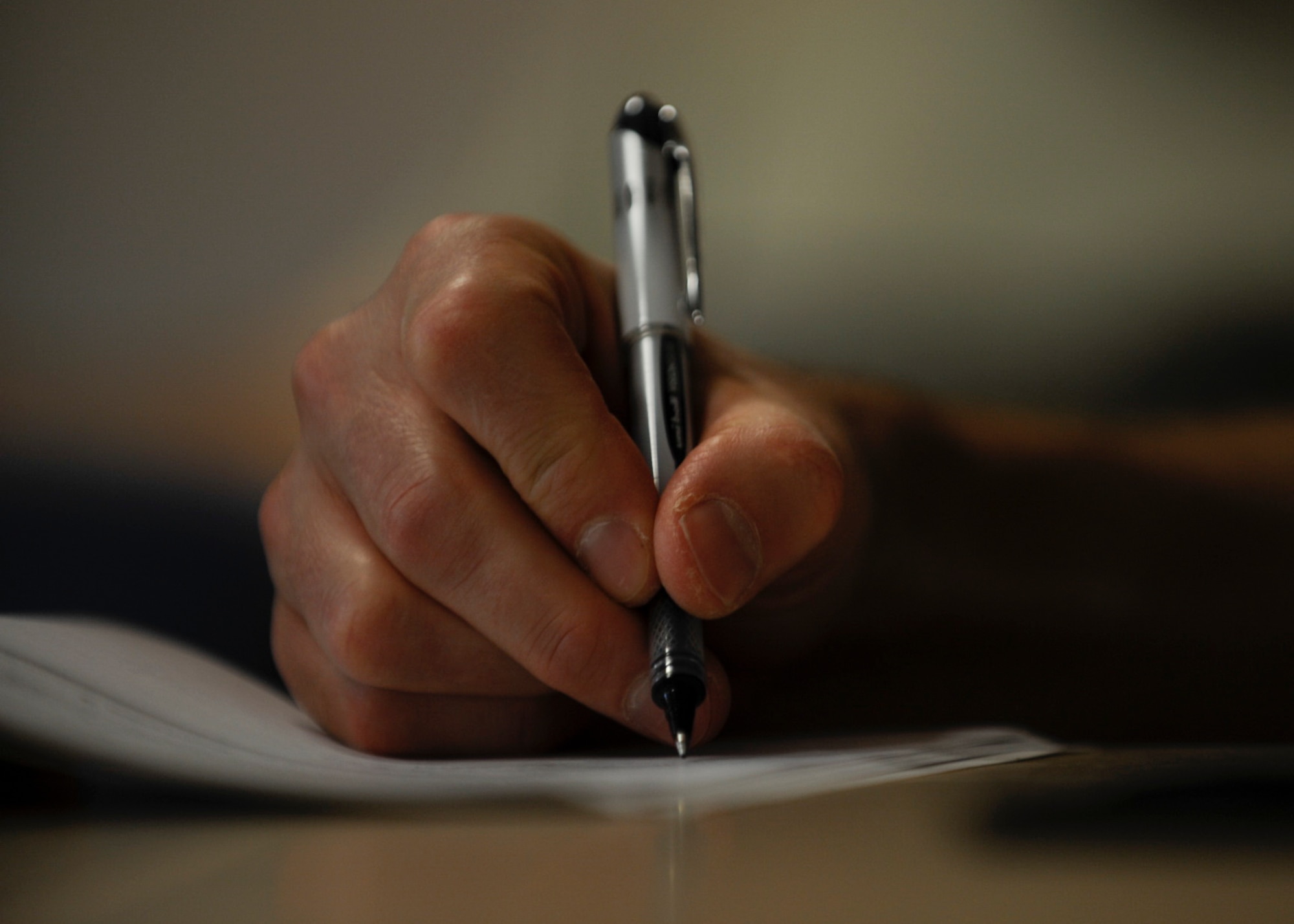A student takes notes during a German course Aug. 30 2016, at Ramstein Air Base, Germany. German 1 is one of the eight-week language courses offered at the Ramstein Community Center. (U.S. Air Force photo/ Airman 1st Class Savannah L. Waters)